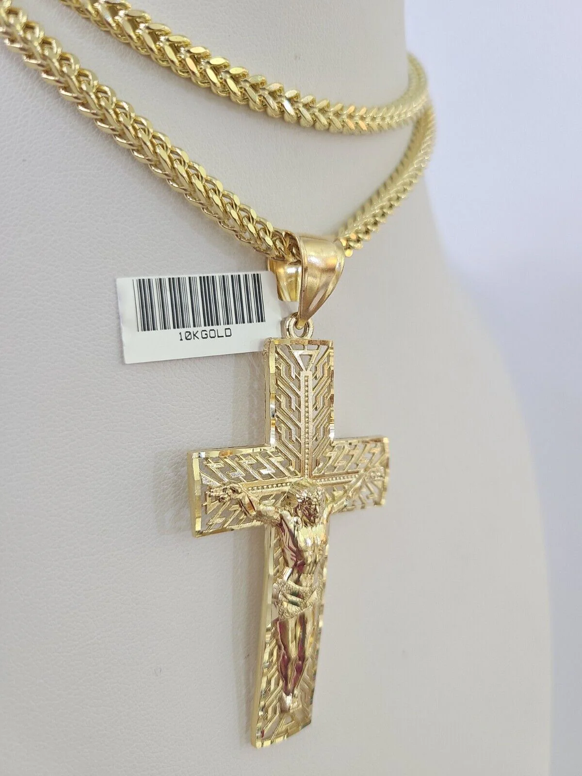 10K Franco Chain Jesus Crucifix Cross Pendant Charm Necklace 20"-28" 4mm Gold - Image 6