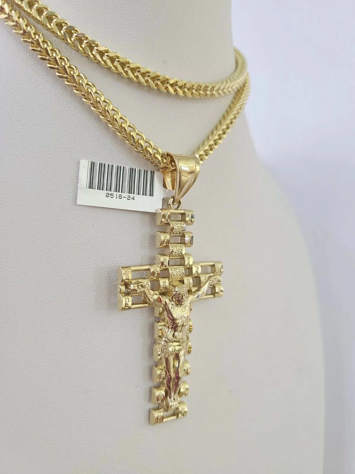10K Franco Chain Jesus Crucifix Cross Pendant Charm Necklace 20"-28" 4mm Gold - Image 3