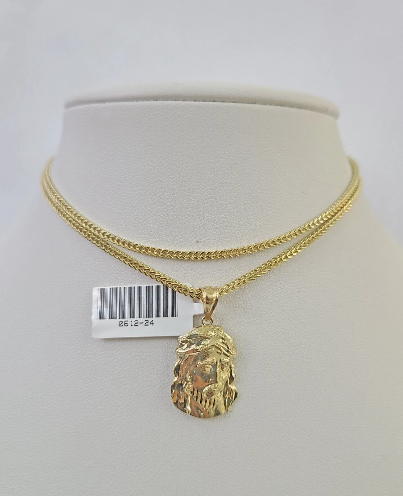 10K Franco Chain Jesus Head Pendant Charm Necklace 16"-24" 2mm Gold SET Yellow - Image 2