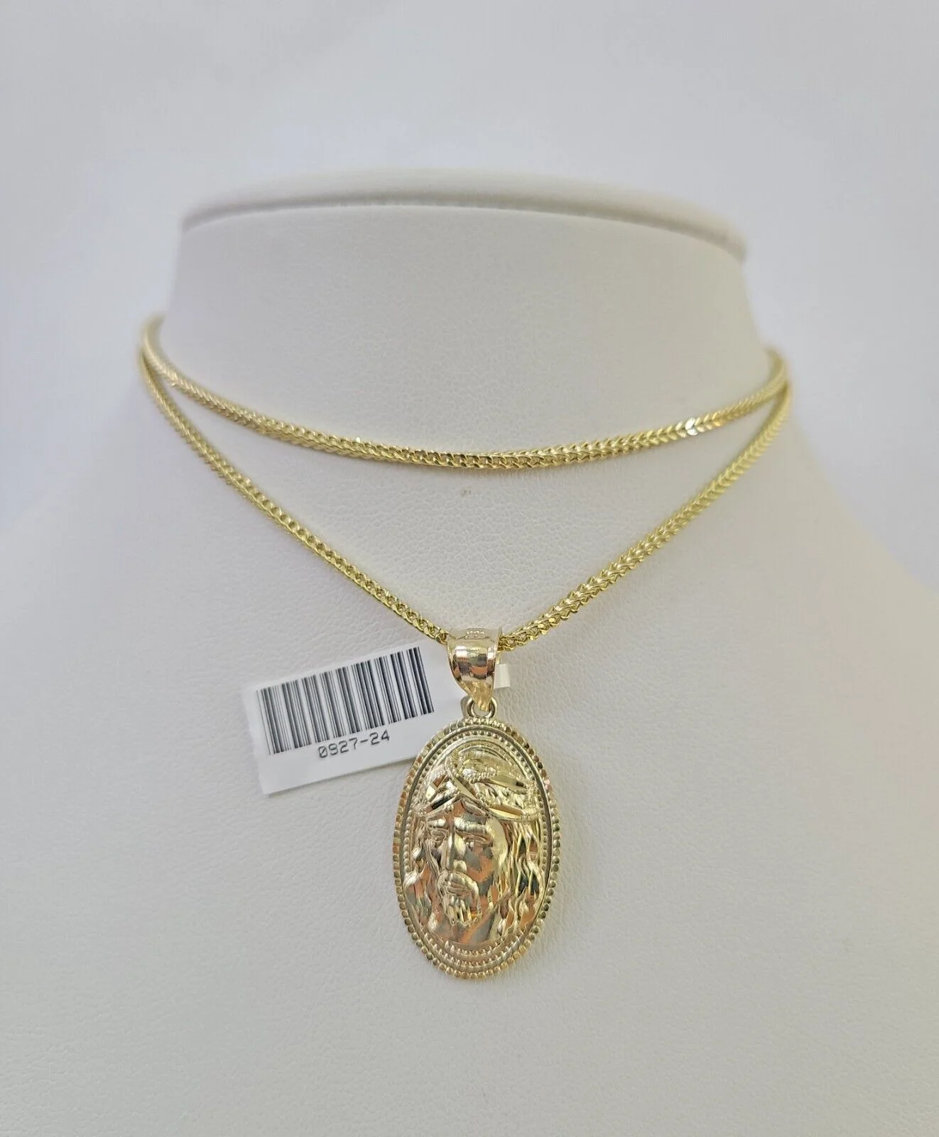 10K Franco Chain Jesus Head Pendant Charm Necklace 16"-24" 2mm Gold SET Yellow - Image 6