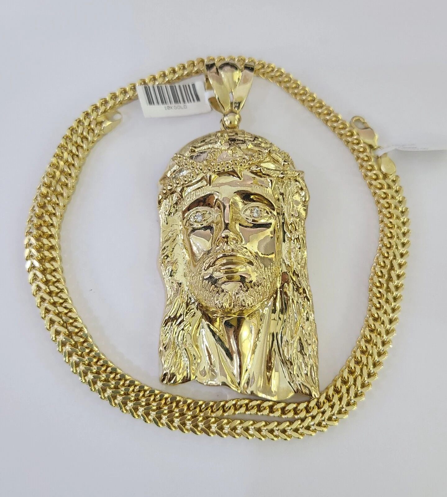 10K Franco Chain Jesus Head Pendant Charm Necklace 20"-26" 5mm Gold Yellow SET - Image 5