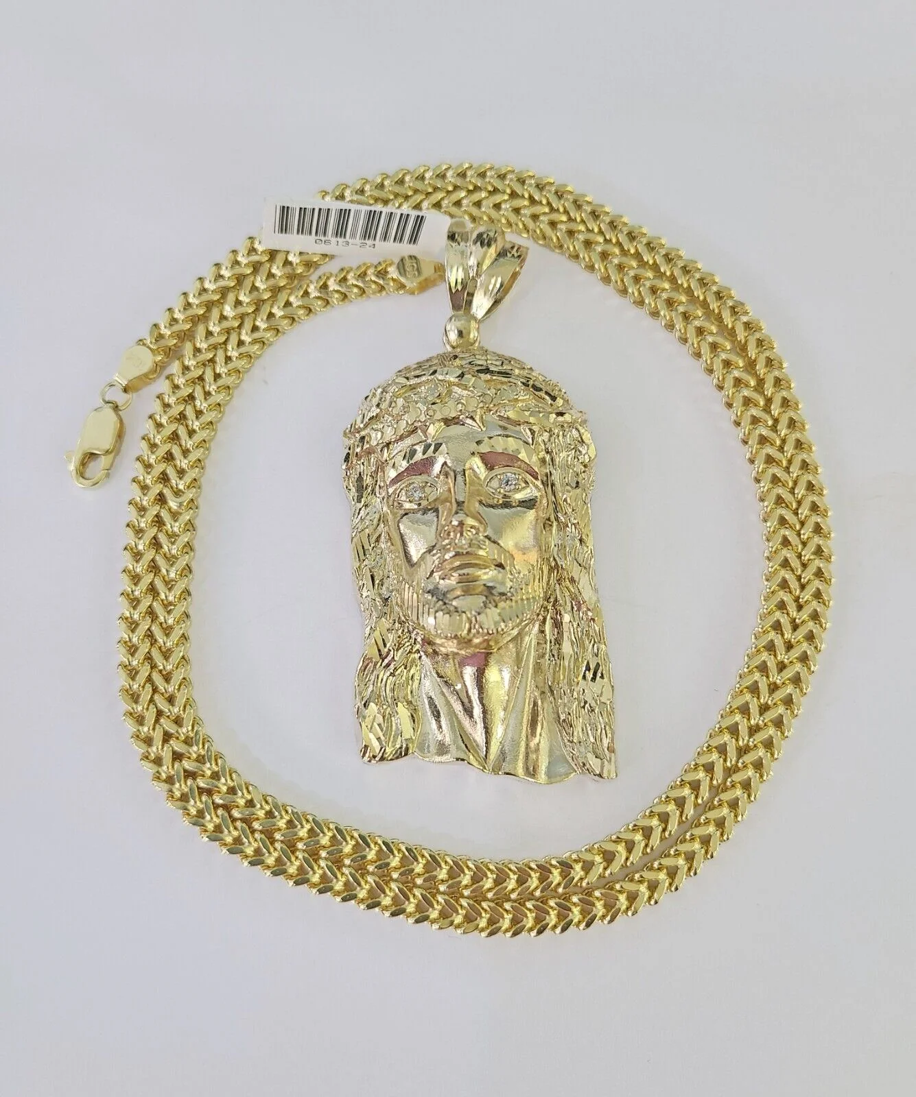 10K Franco Chain Jesus Head Pendant Charm Necklace 20"-28" 4mm Gold Yellow SET - Image 2