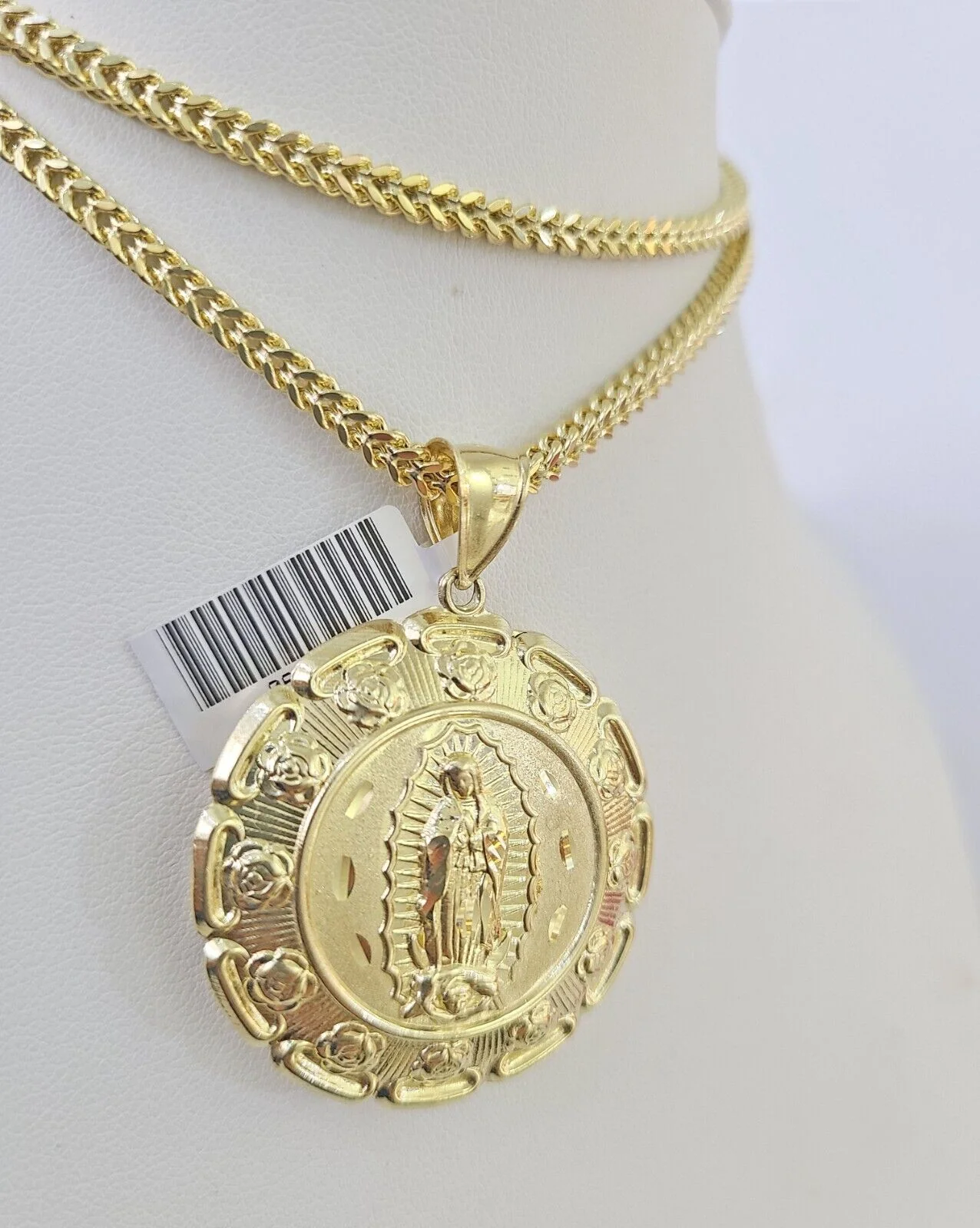 10K Franco Chain Jesus Mary Pendant Charm Necklace 20"-26" 3mm Gold Yellow SET - Image 6