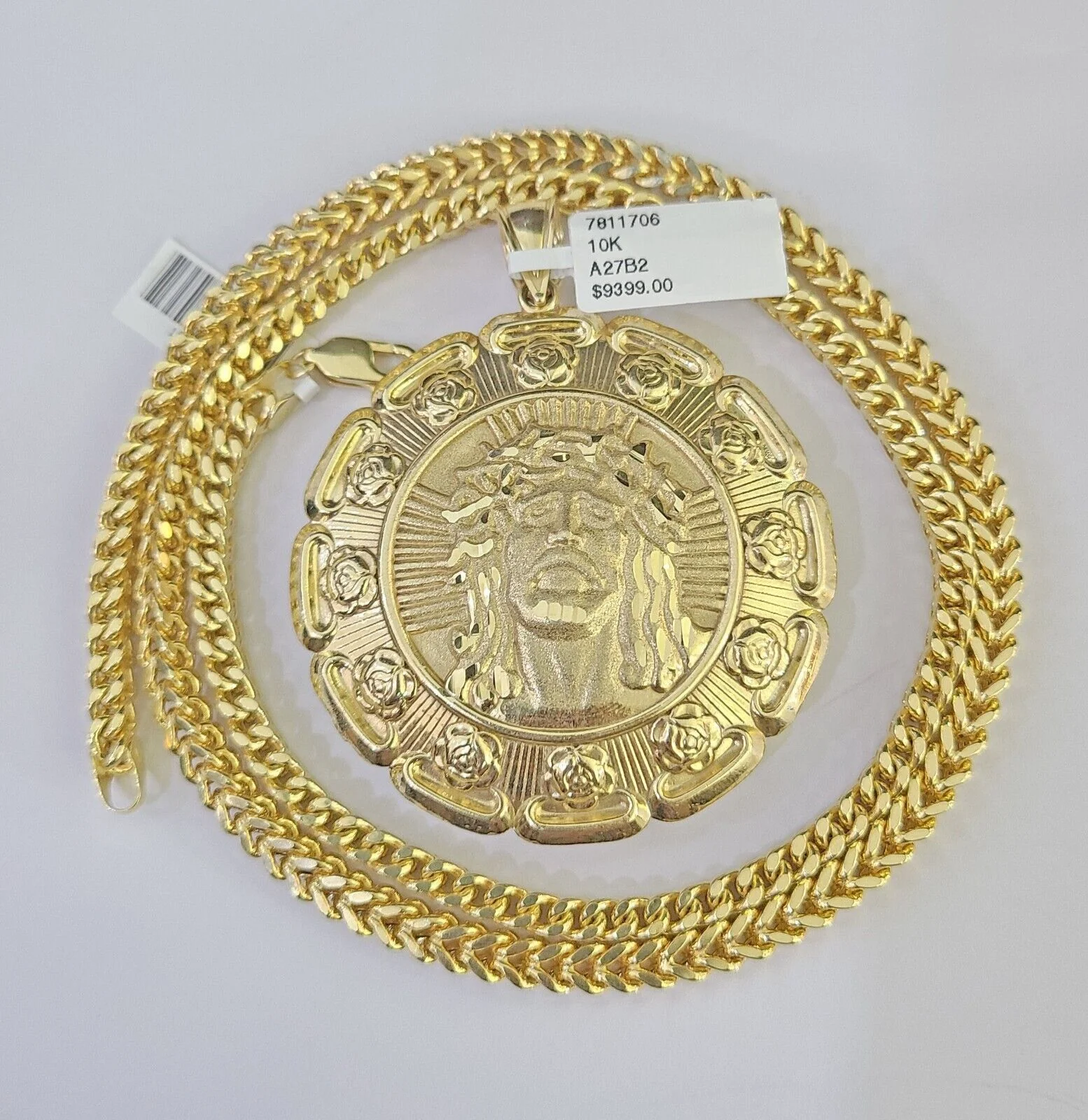 10K Franco Chain Jesus Mary Pendant Charm Necklace 20"-26" 5mm Gold SET Yellow