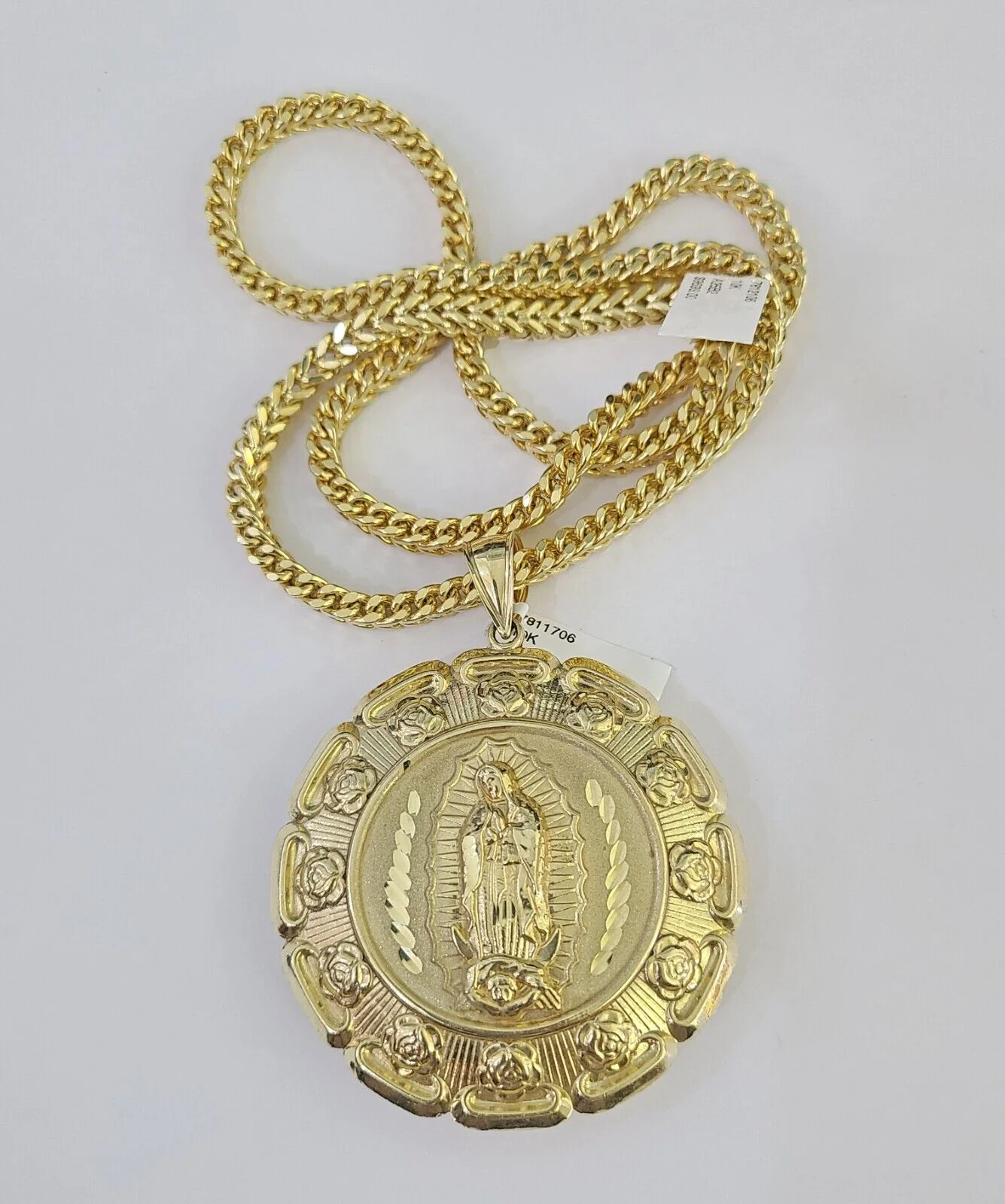 10K Franco Chain Jesus Mary Pendant Charm Necklace 20"-26" 5mm Gold SET Yellow - Image 5