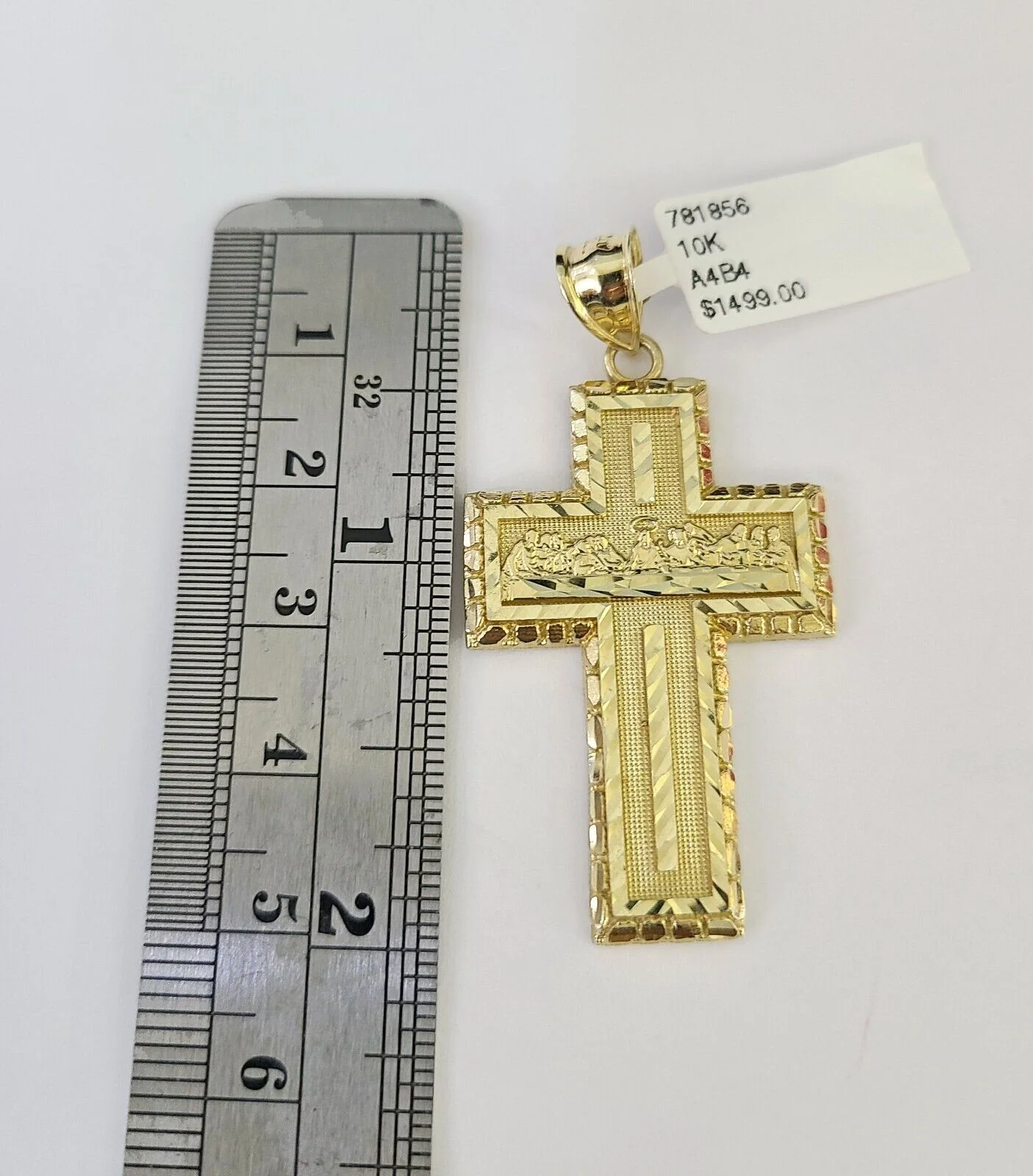 10K Franco Chain Last Supper Cross Pendant Charm Necklace 20"-26" 3mm Gold SET - Image 3