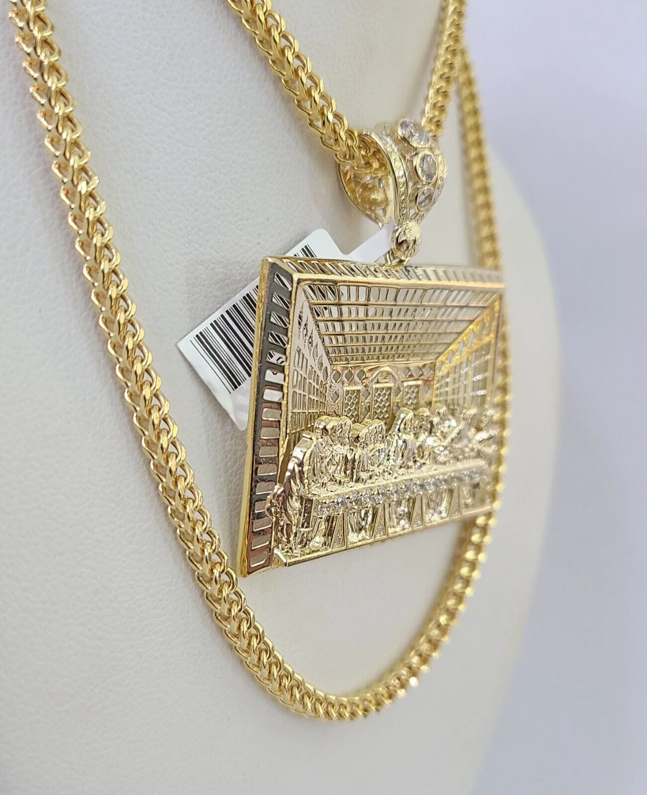 10K Franco Chain Last Supper Pendant Charm Necklace 20"-26" 3mm Gold Yellow - Image 2