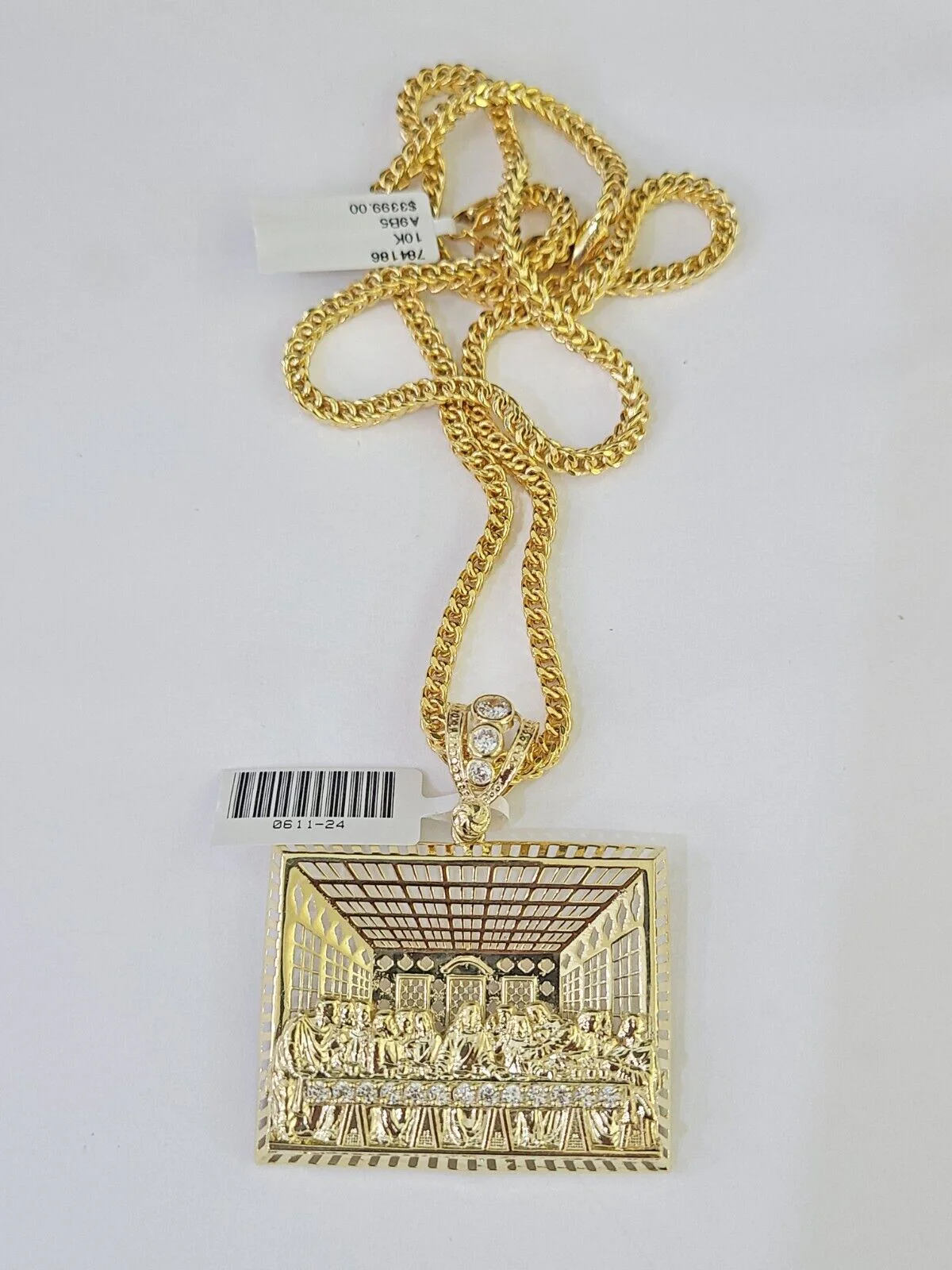 10K Franco Chain Last Supper Pendant Charm Necklace 20"-26" 3mm Gold Yellow - Image 4