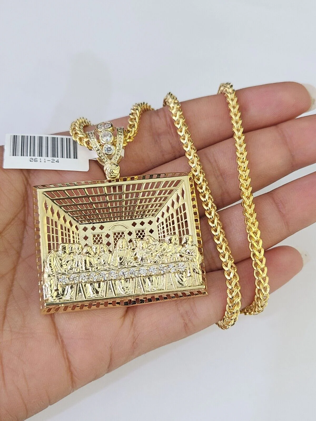10K Franco Chain Last Supper Pendant Charm Necklace 20"-26" 3mm Gold Yellow - Image 5