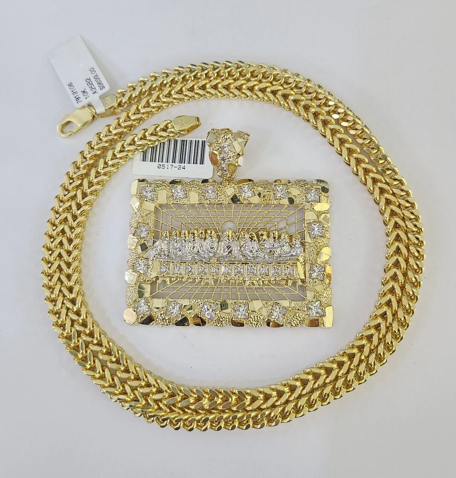 10K Franco Chain Last Supper Pendant Charm Necklace 20"-26" 5mm Gold SET Yellow - Image 3