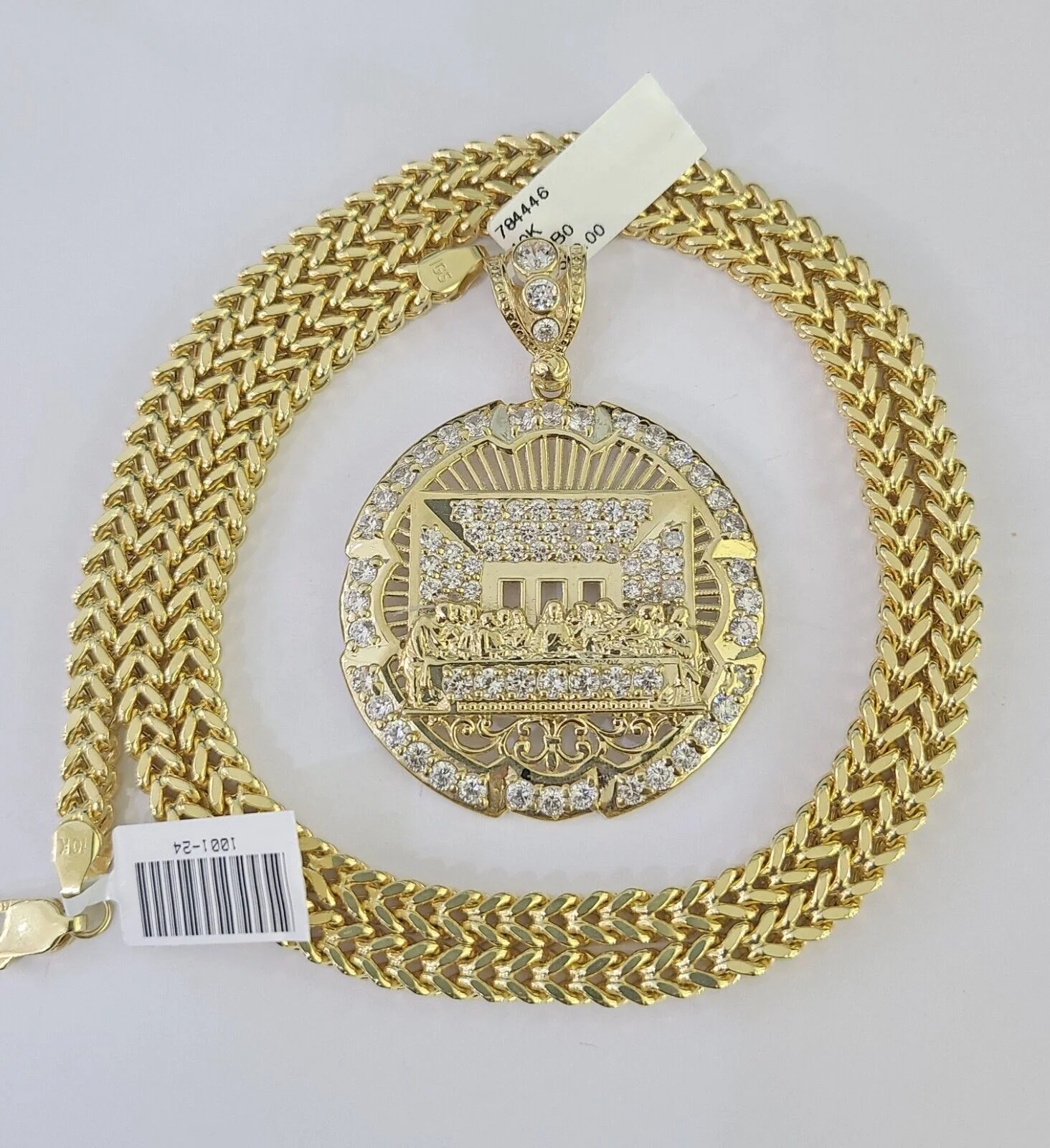 10K Franco Chain Last Supper Pendant Charm Necklace 20"-26" 5mm Gold SET Yellow - Image 3