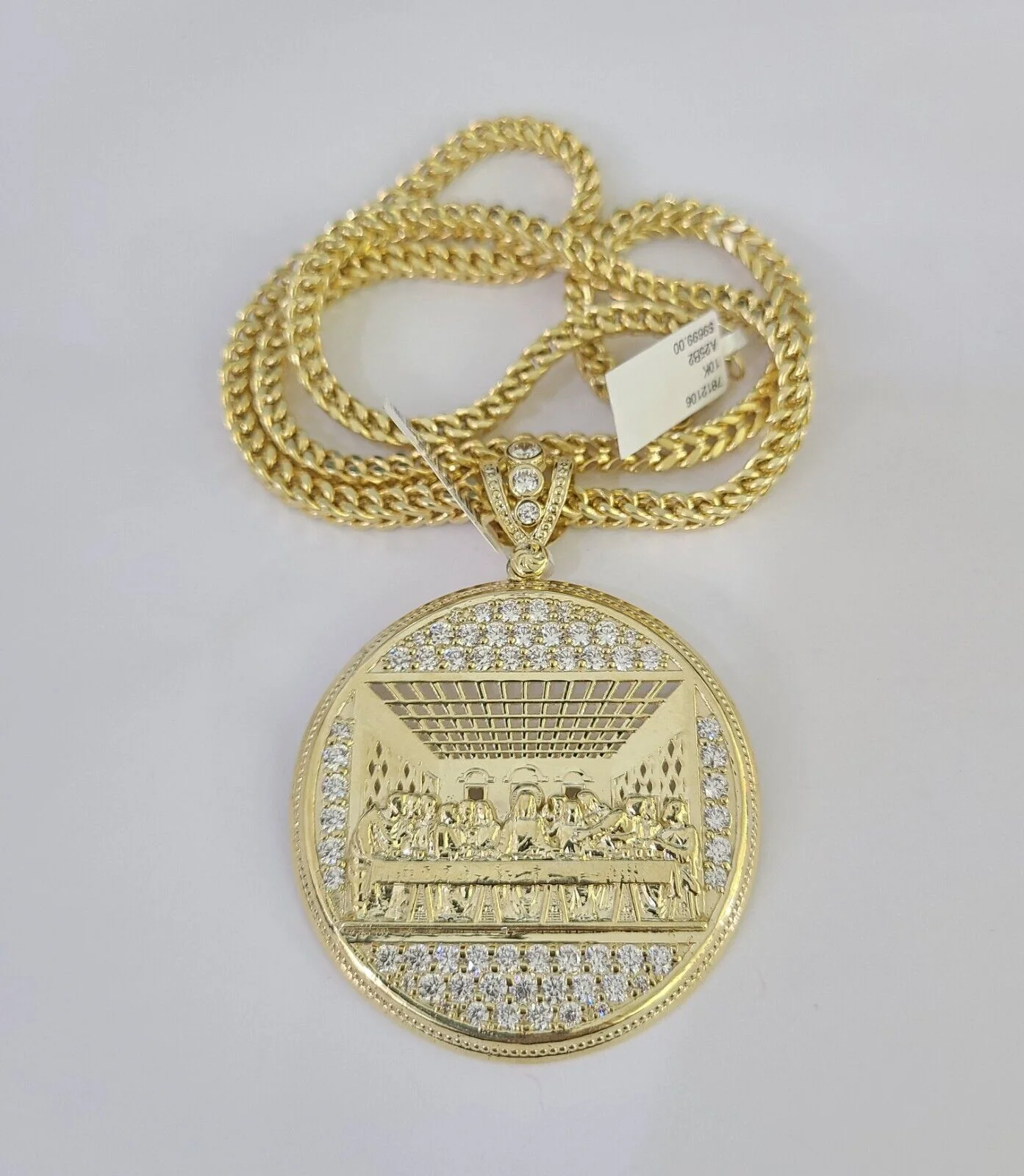 10K Franco Chain Last Supper Pendant Charm Necklace 20"-26" 5mm Gold SET Yellow - Image 5