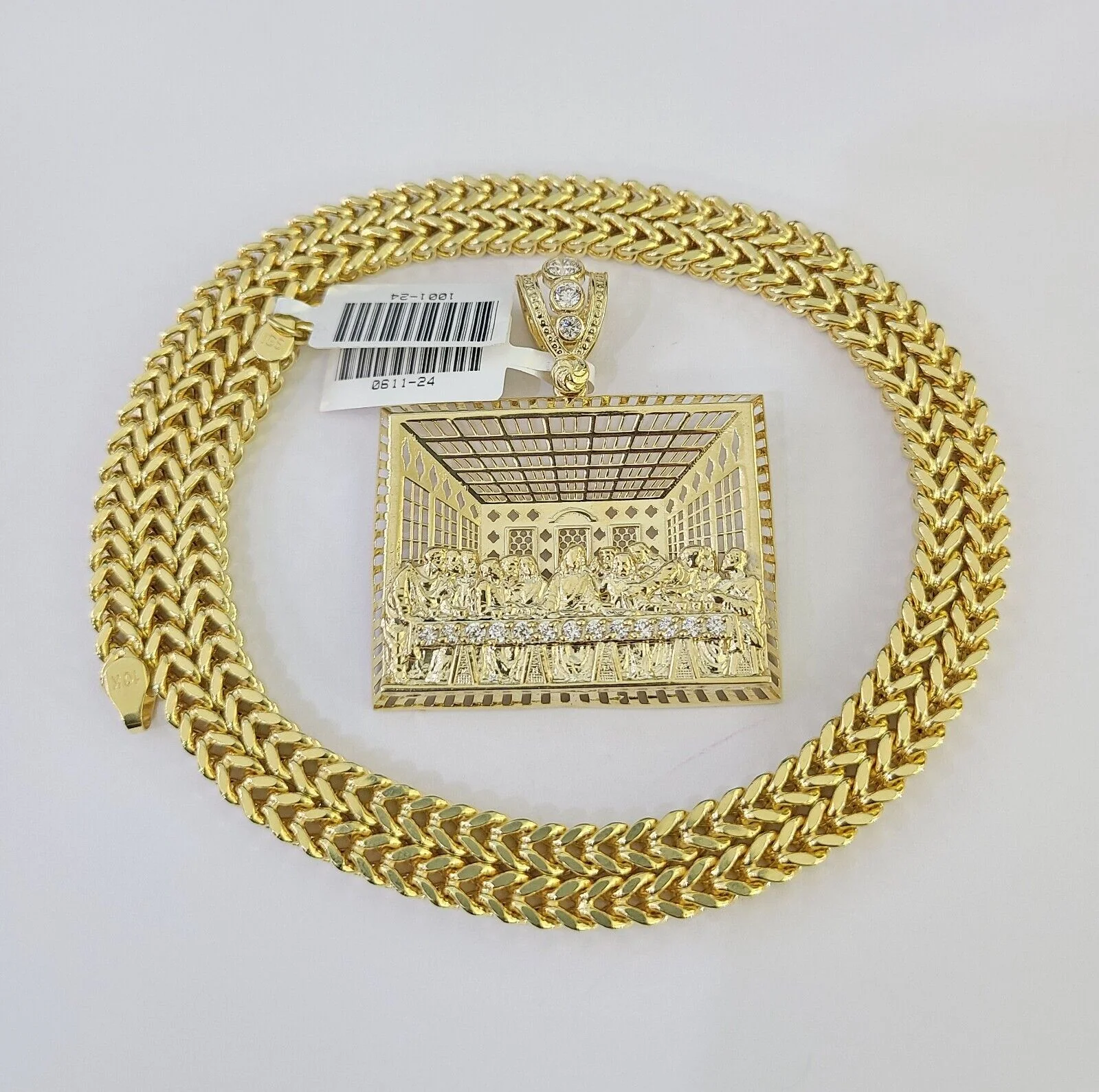 10K Franco Chain Last Supper Pendant Charm Necklace 20"-26" 5mm Gold SET Yellow - Image 3