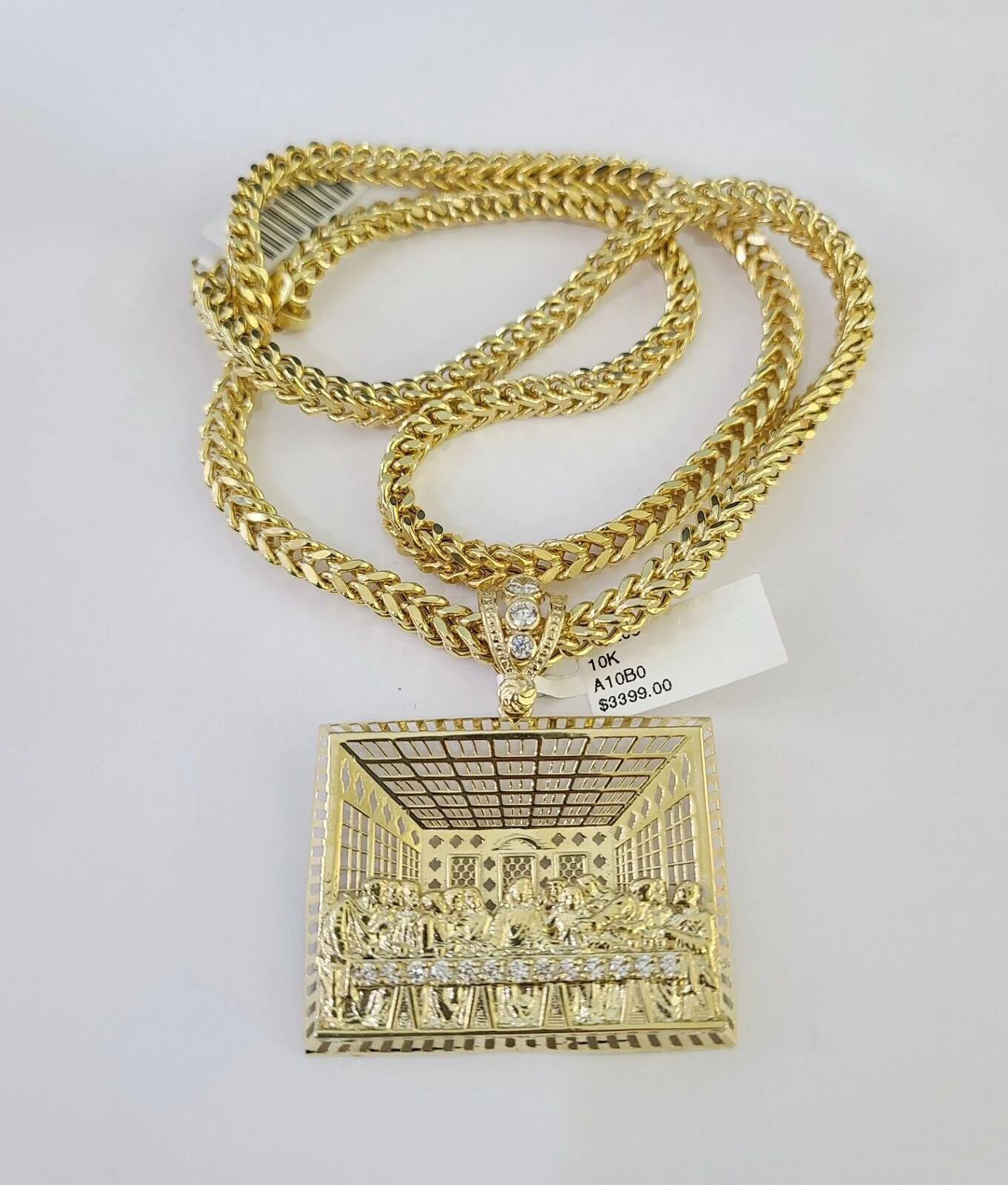 10K Franco Chain Last Supper Pendant Charm Necklace 20"-26" 5mm Gold SET Yellow - Image 5