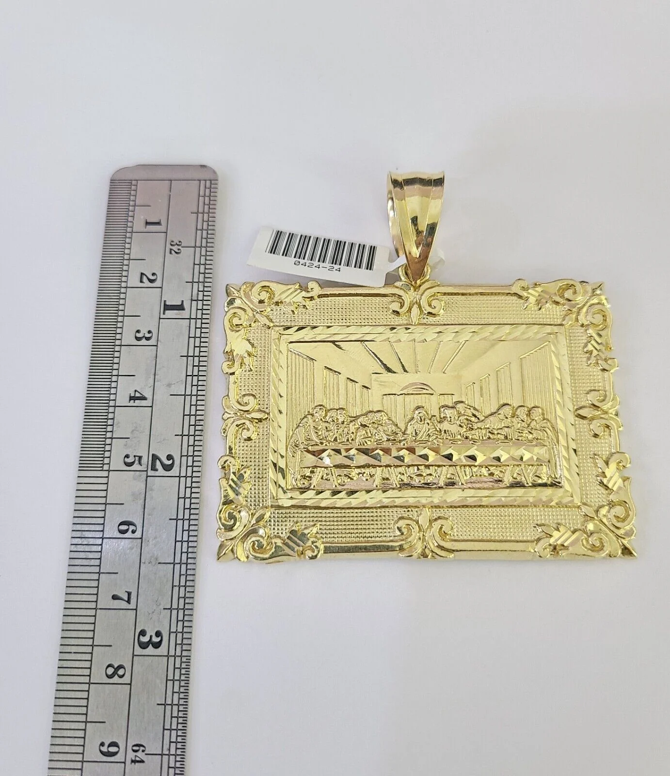 10K Franco Chain Last Supper Pendant Charm Necklace 20"-26" 5mm Yellow Gold SET - Image 2