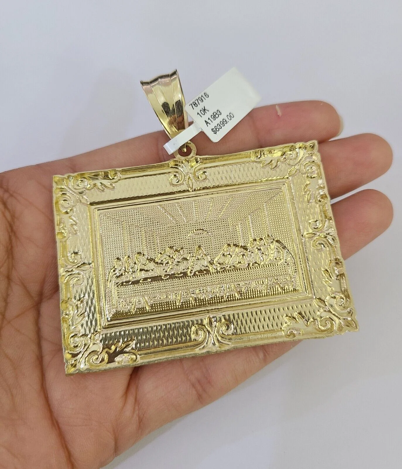 10K Franco Chain Last Supper Pendant Charm Necklace 20"-26" 5mm Yellow Gold SET - Image 7
