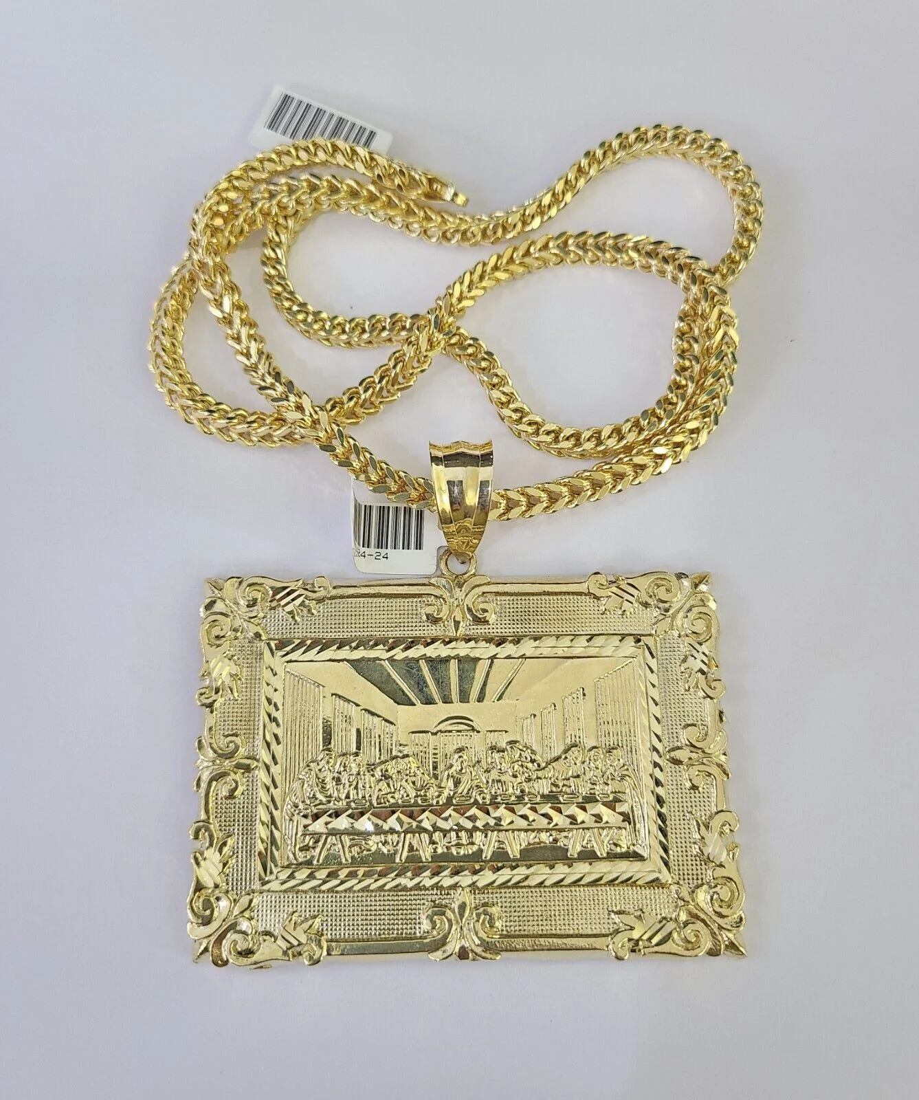 10K Franco Chain Last Supper Pendant Charm Necklace 20"-26" 5mm Yellow Gold SET - Image 5