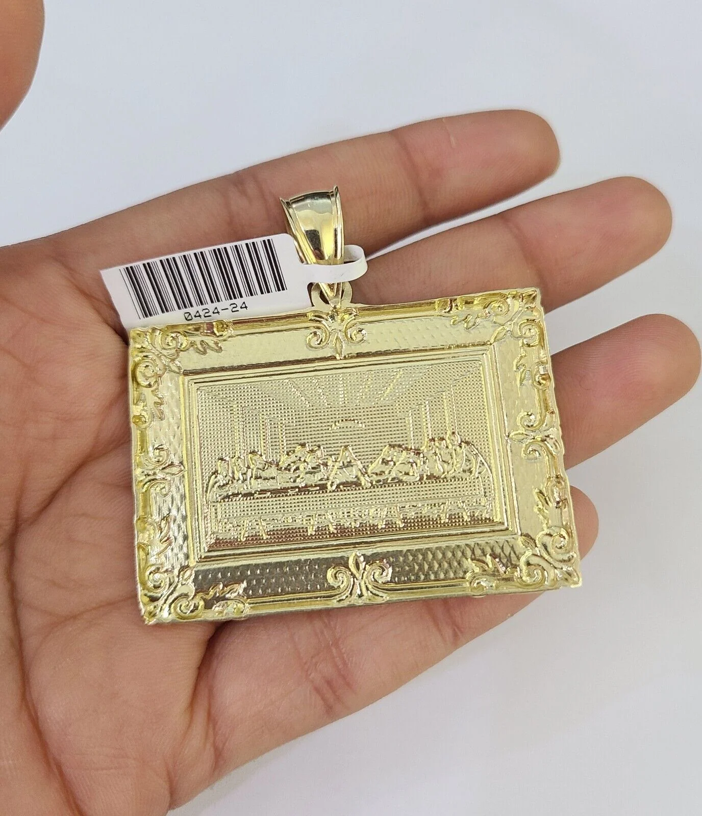 10K Franco Chain Last Supper Pendant Charm Necklace 20"-28" 4mm Yellow Gold SET - Image 7