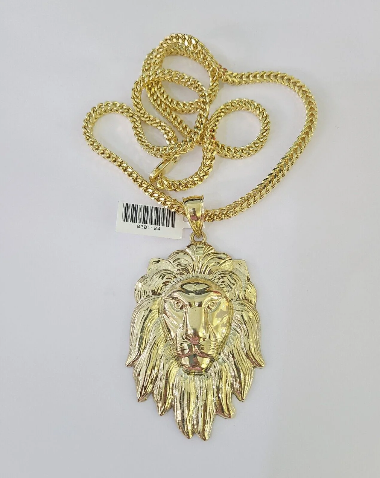 10K Franco Chain Lion Pendant Charm Necklace 20"-28" 4mm Gold SET Yellow - Image 5
