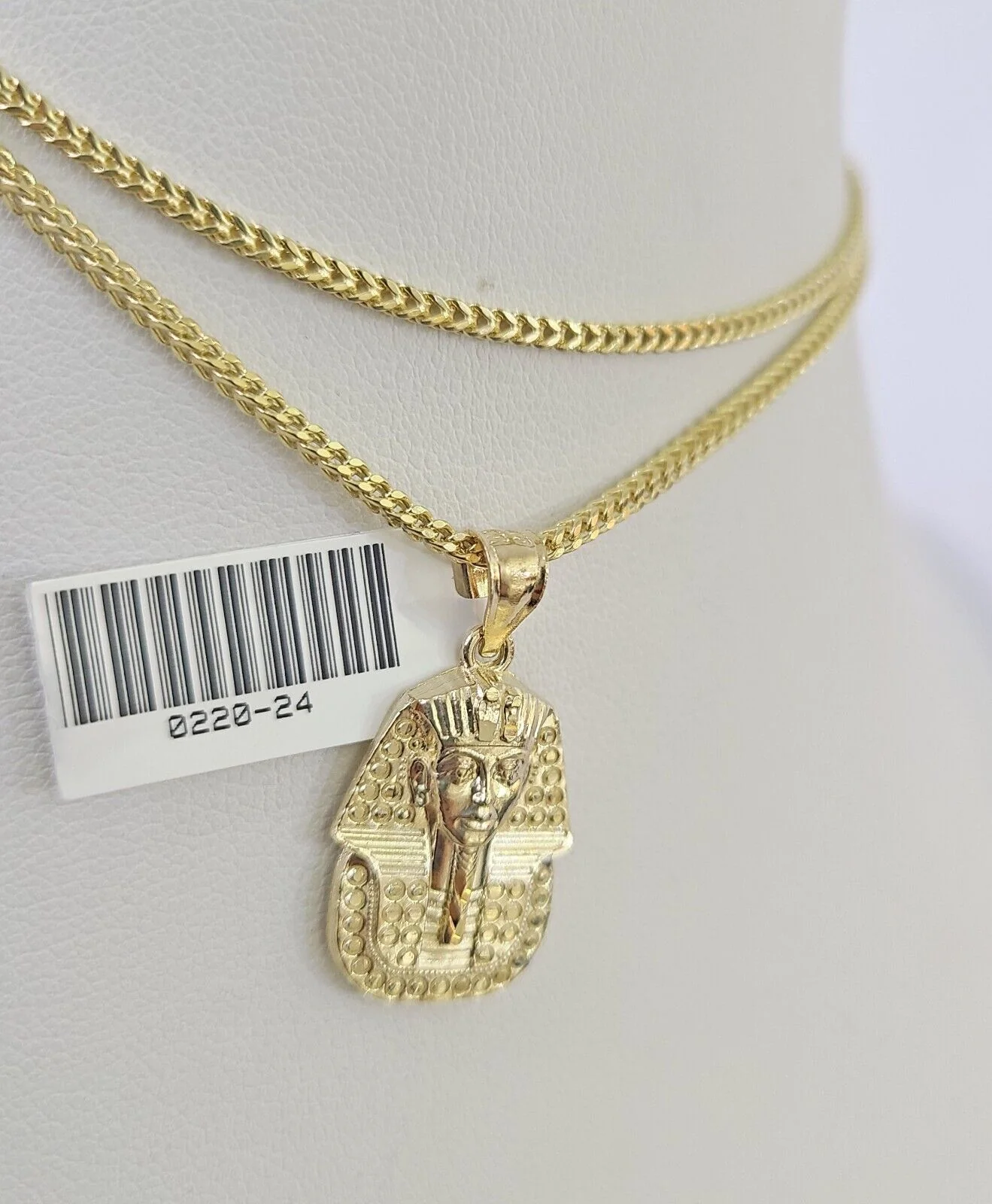 10K Franco Chain Pharaoh Pendant Charm Necklace 16"-24" 2mm Gold SET Yellow - Image 6