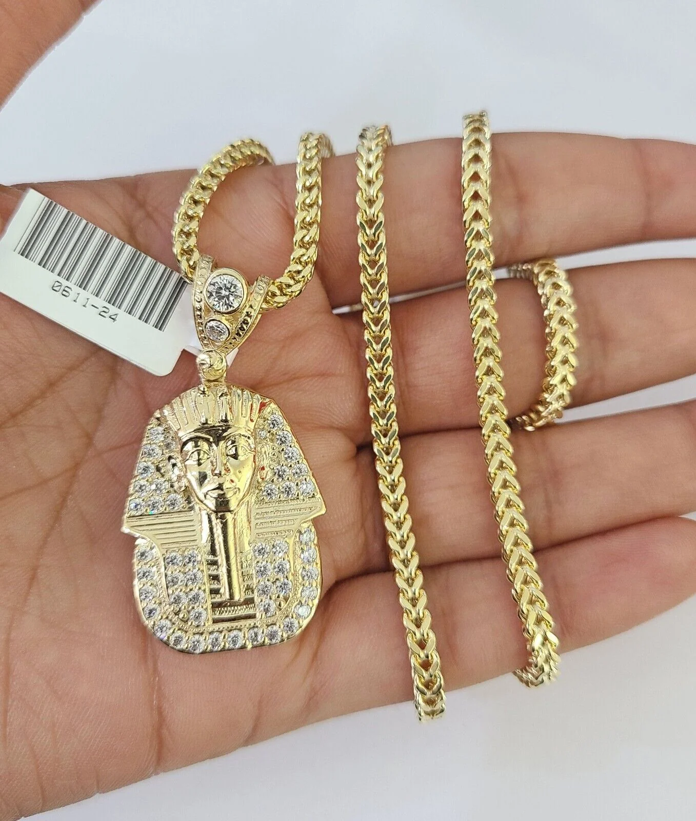 10K Franco Chain Pharaoh Pendant Charm Necklace 20"-26" 3mm Gold Yellow SET - Image 4
