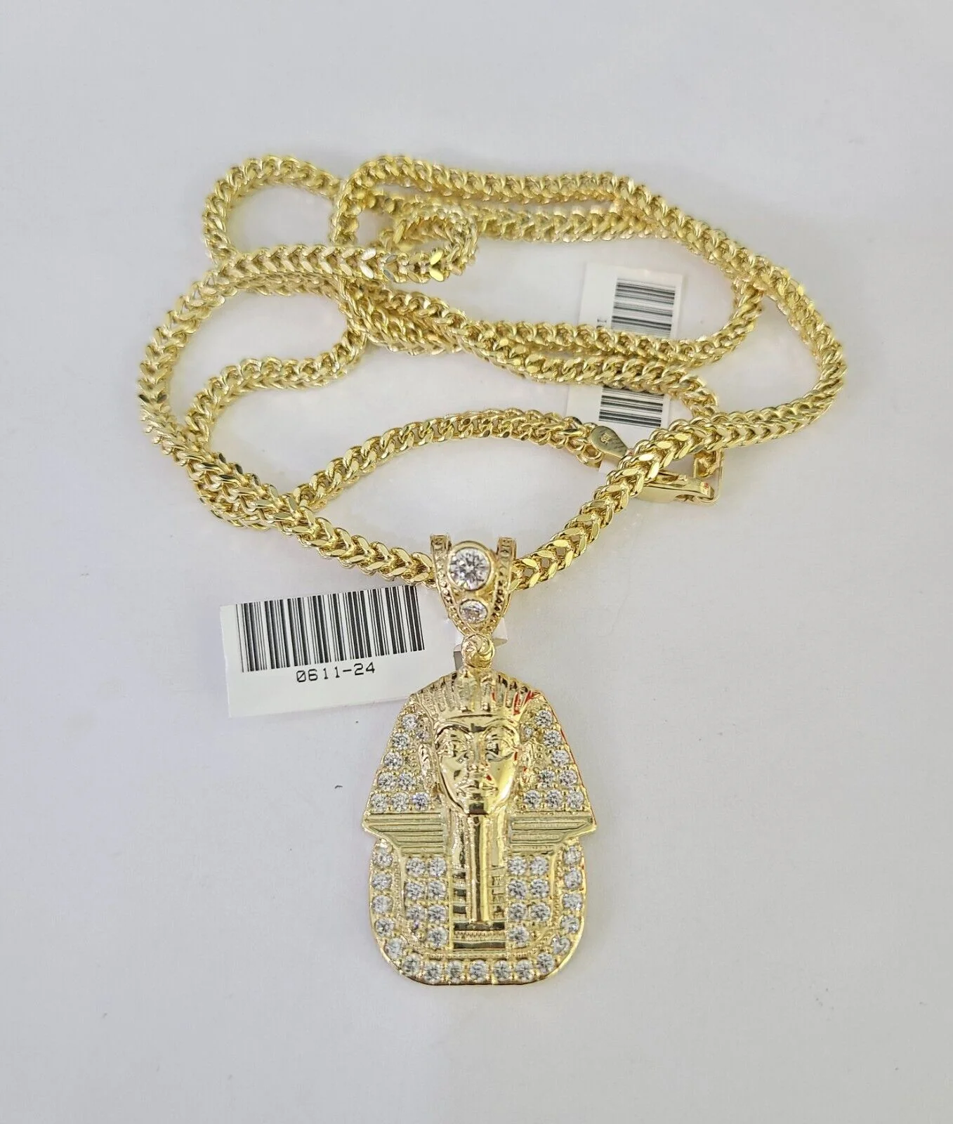 10K Franco Chain Pharaoh Pendant Charm Necklace 20"-26" 3mm Gold Yellow SET - Image 5