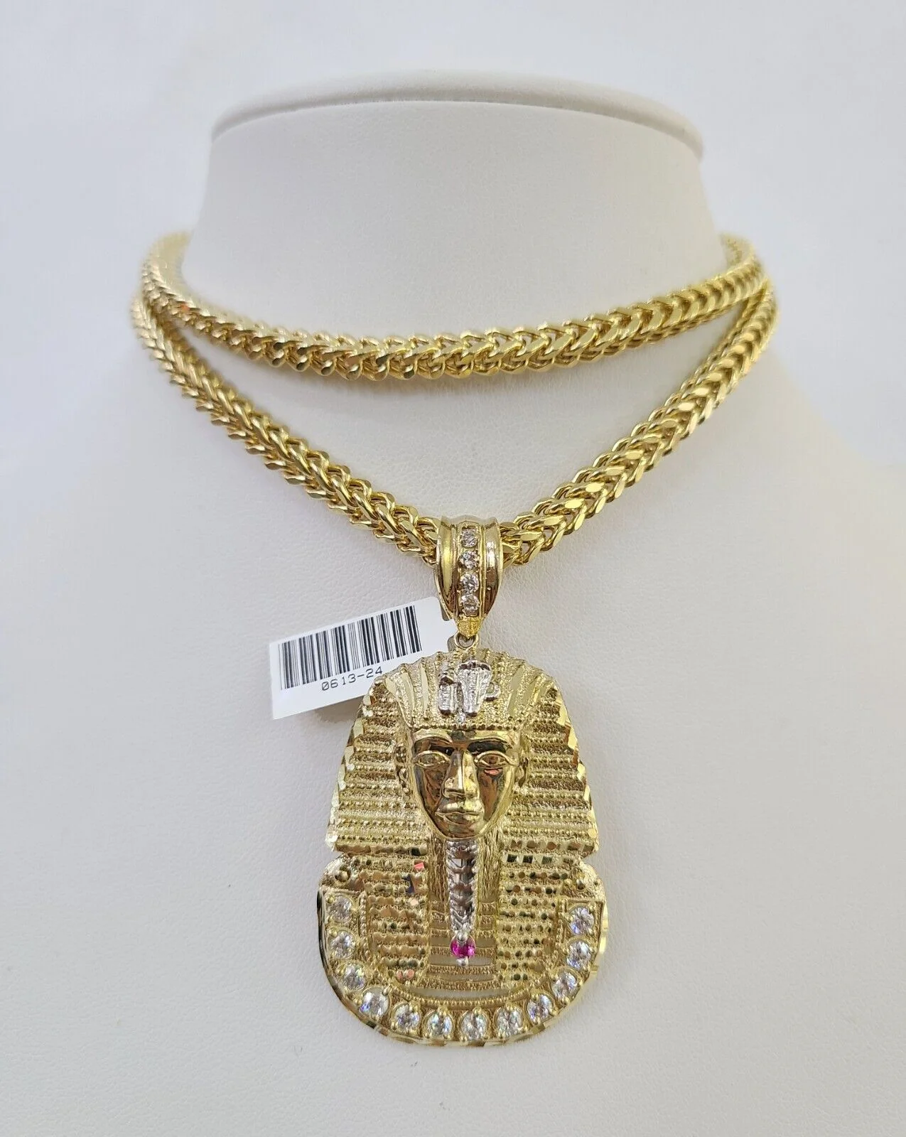 10K Franco Chain Pharaoh Pendant Charm Necklace 20"-26" 5mm Yellow Gold SET