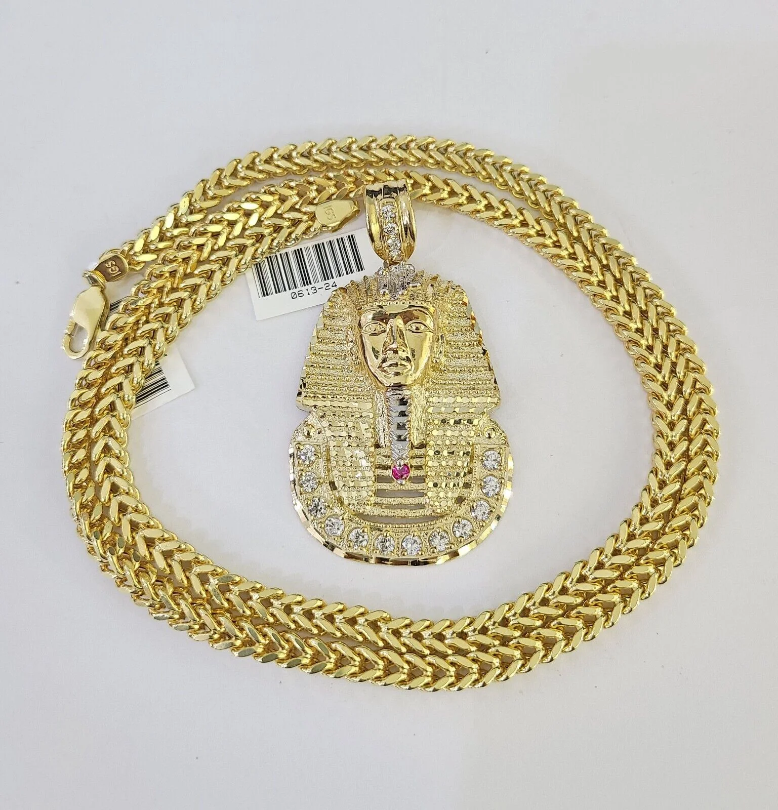10K Franco Chain Pharaoh Pendant Charm Necklace 20"-26" 5mm Yellow Gold SET - Image 3