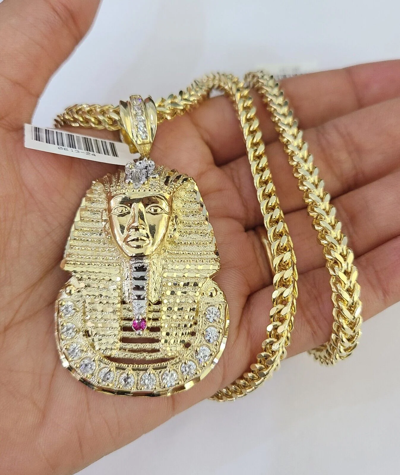 10K Franco Chain Pharaoh Pendant Charm Necklace 20"-26" 5mm Yellow Gold SET - Image 4