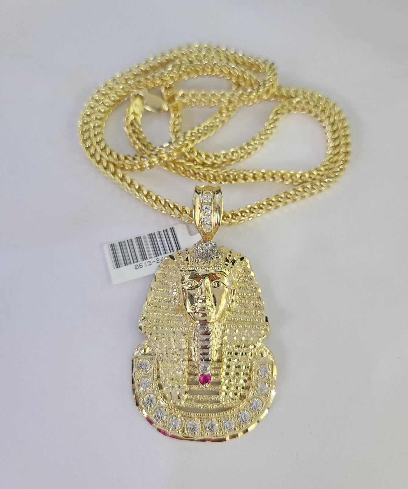 10K Franco Chain Pharaoh Pendant Charm Necklace 20"-28" 4mm Yellow Gold SET - Image 4