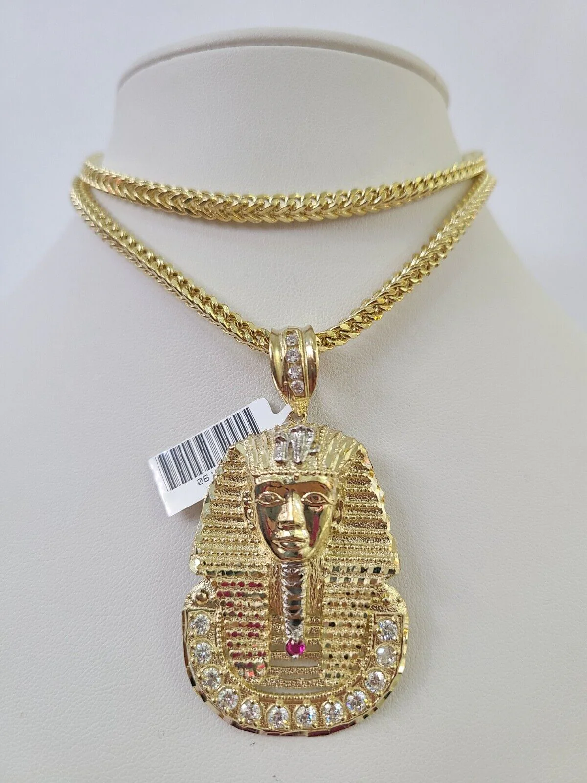 10K Franco Chain Pharaoh Pendant Charm Necklace 20"-28" 4mm Yellow Gold SET - Image 6