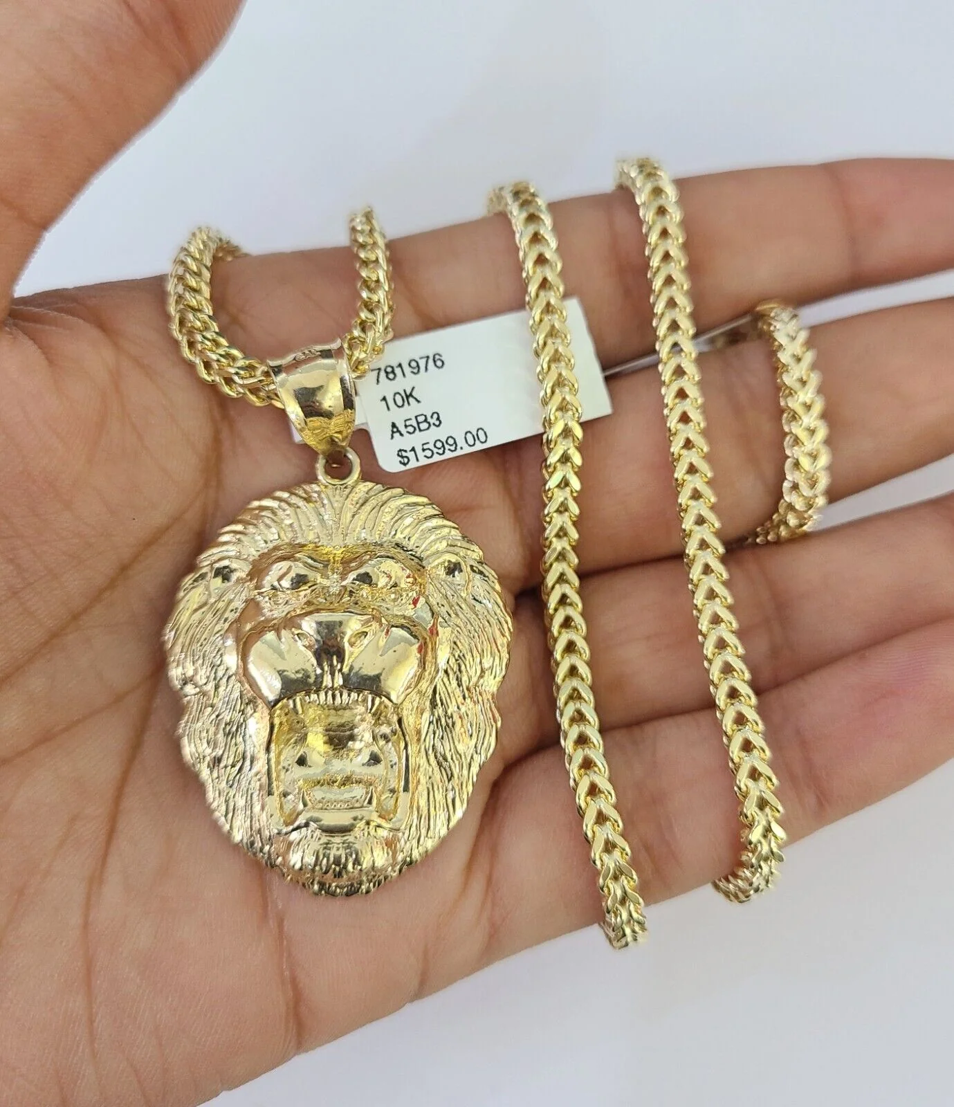 10K Franco Chain Roaring Lion Pendant Charm Necklace 20"-26" 3mm Gold Yellow SET - Image 4