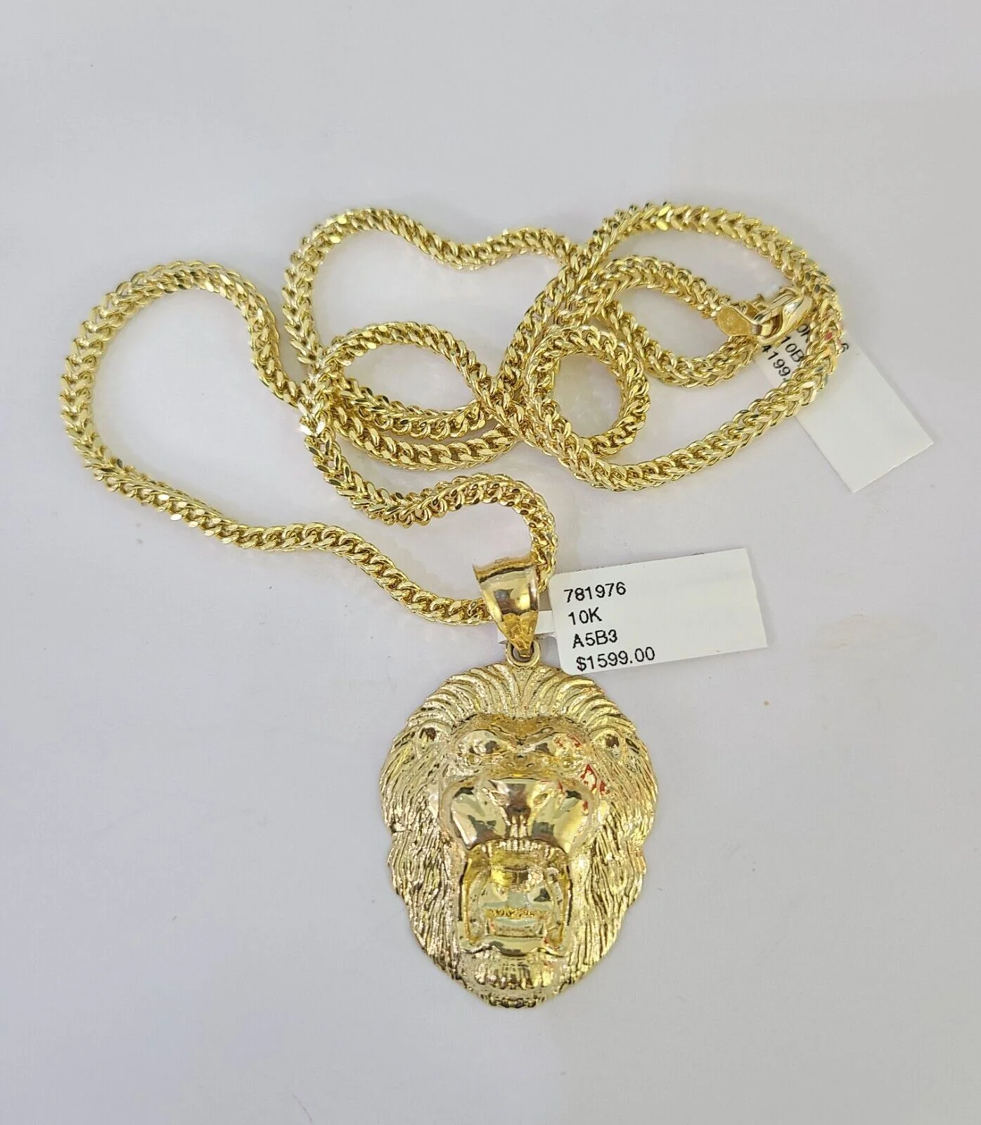 10K Franco Chain Roaring Lion Pendant Charm Necklace 20"-26" 3mm Gold Yellow SET - Image 5