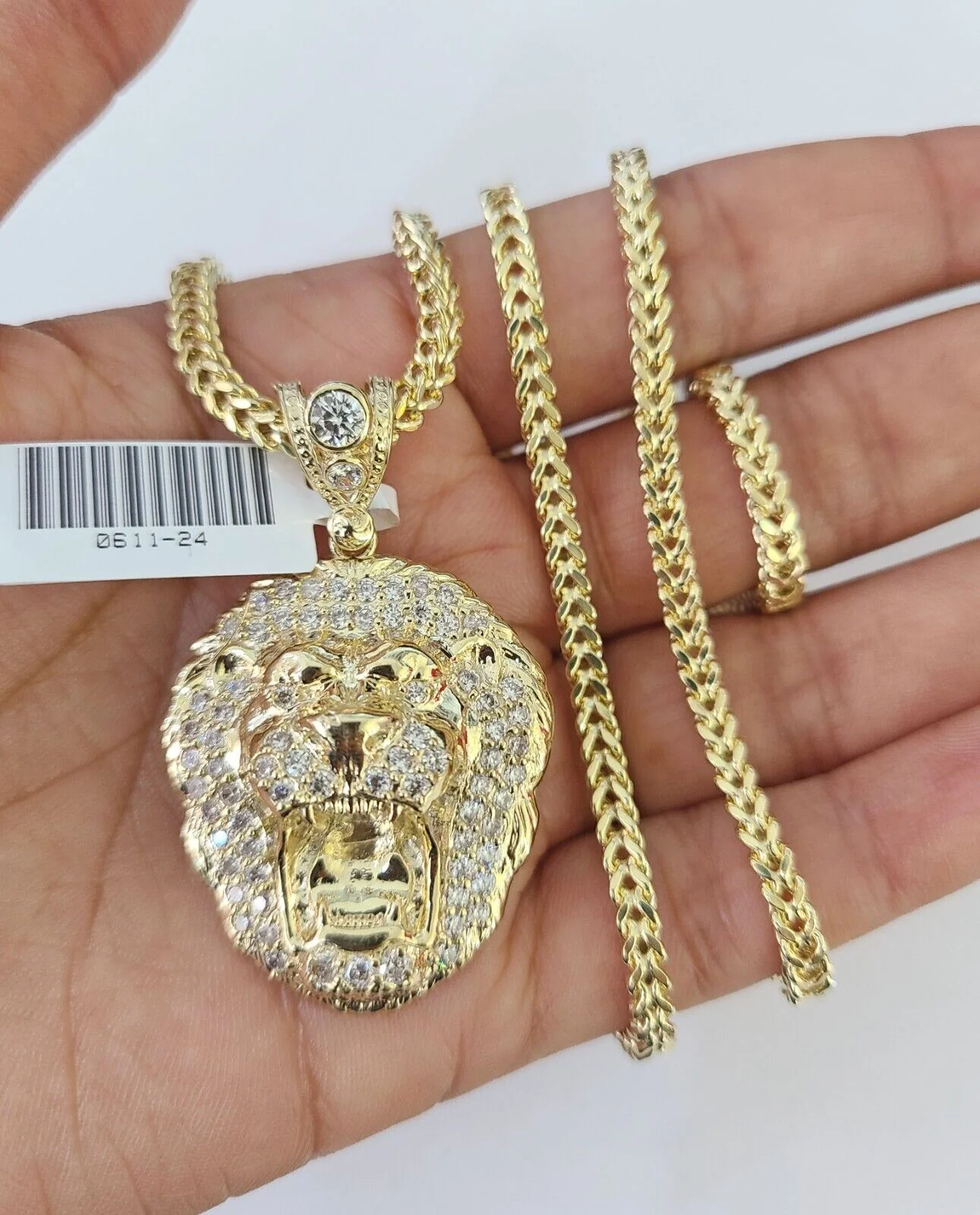 10K Franco Chain Roaring Lion Pendant Charm Necklace 20"-26" 3mm Gold Yellow SET - Image 4