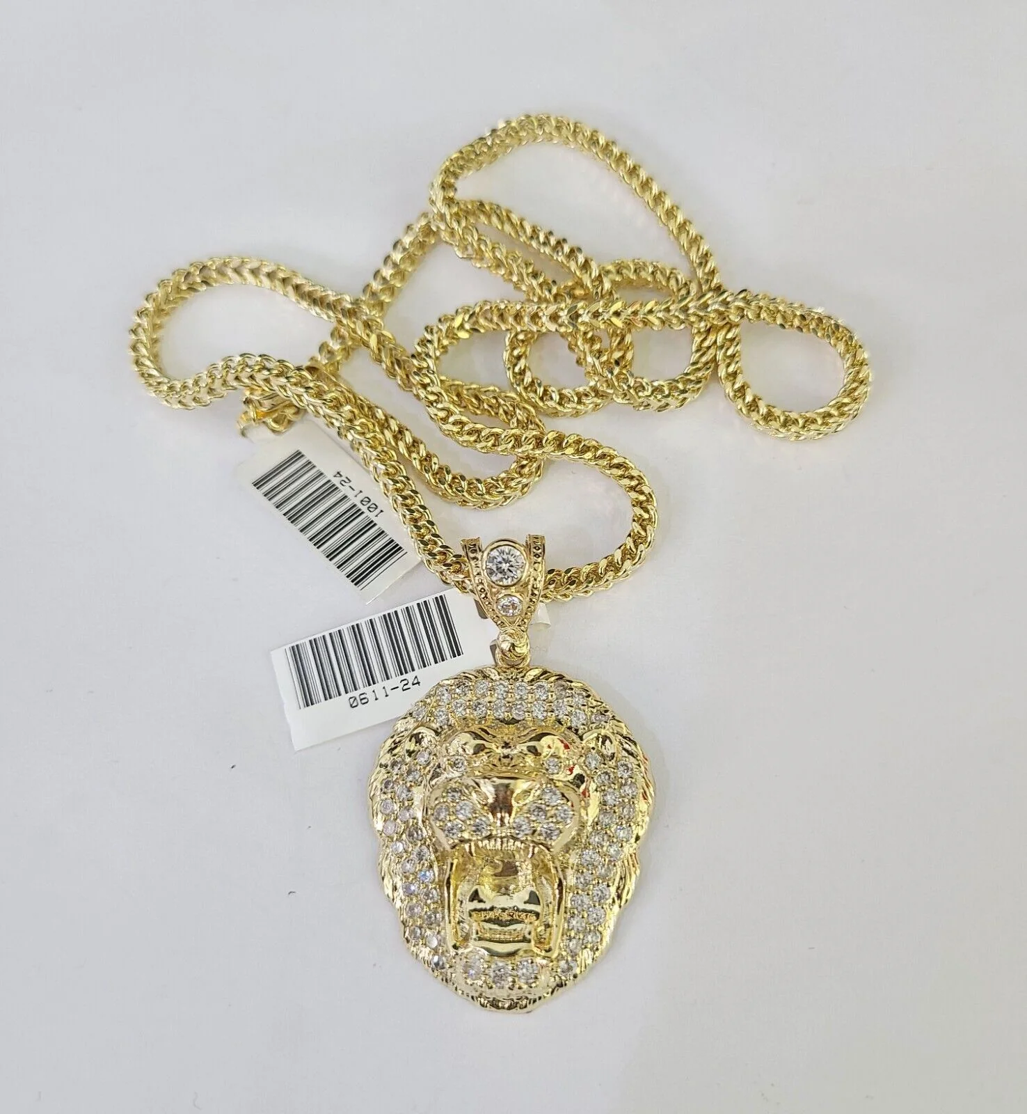 10K Franco Chain Roaring Lion Pendant Charm Necklace 20"-26" 3mm Gold Yellow SET - Image 5
