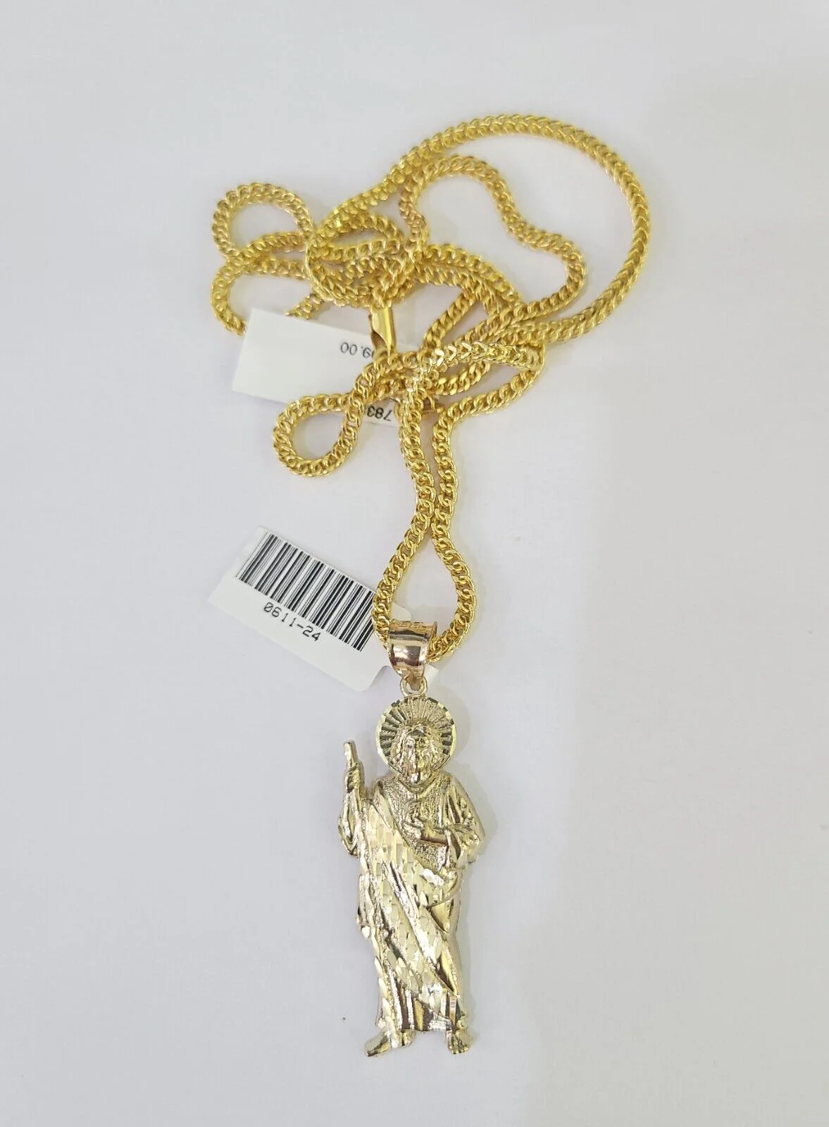 10K Franco Chain Saint Jude Pendant Charm Necklace 20"-26" 2.5mm Yellow Gold - Image 3