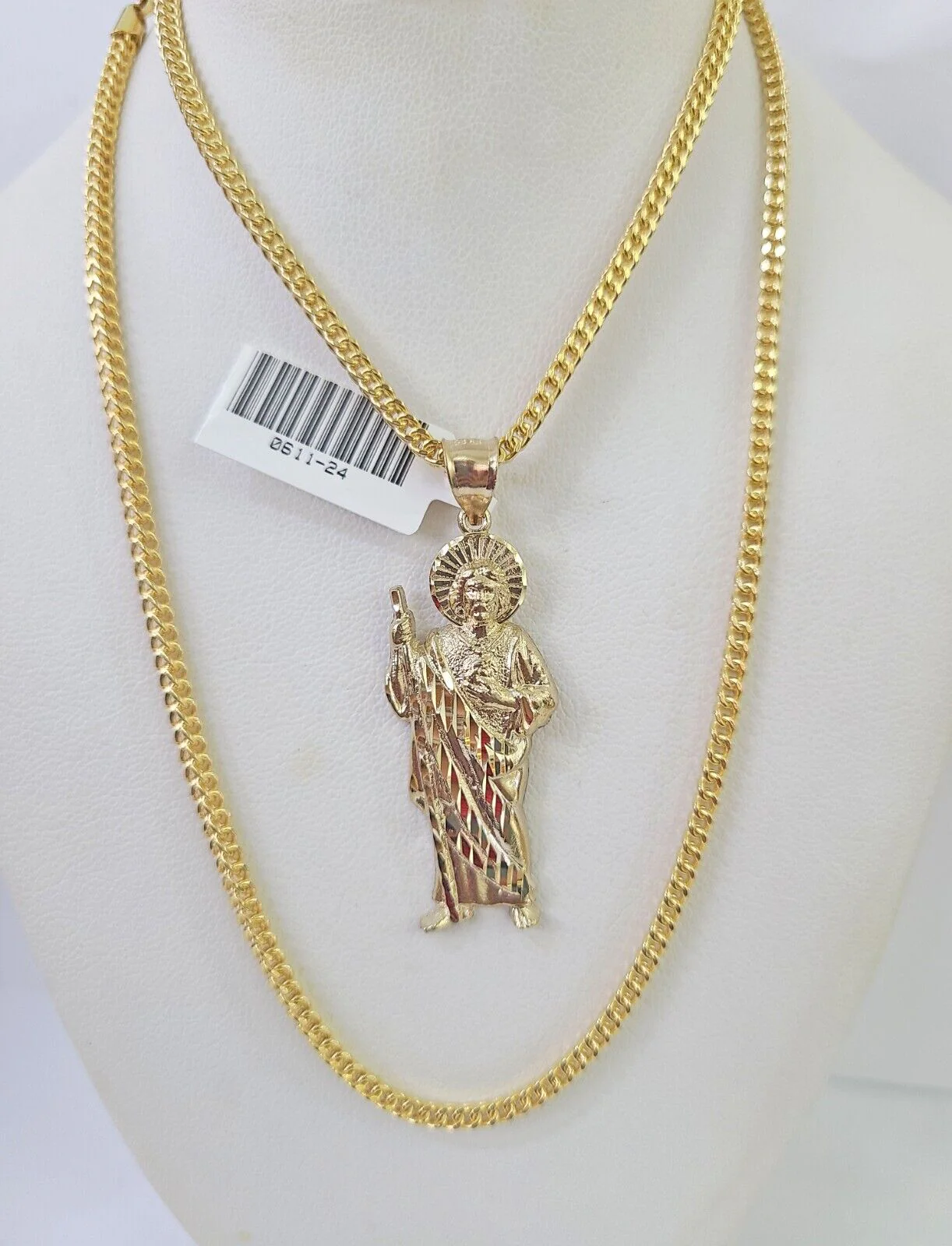 10K Franco Chain Saint Jude Pendant Charm Necklace 20"-26" 2.5mm Yellow Gold - Image 5