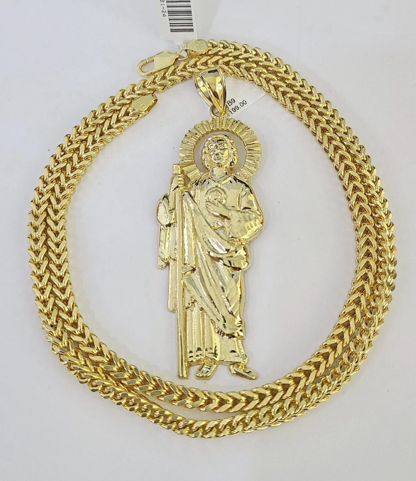 10K Franco Chain Saint Jude Pendant Charm Necklace 20"-26" 5mm Gold SET Yellow