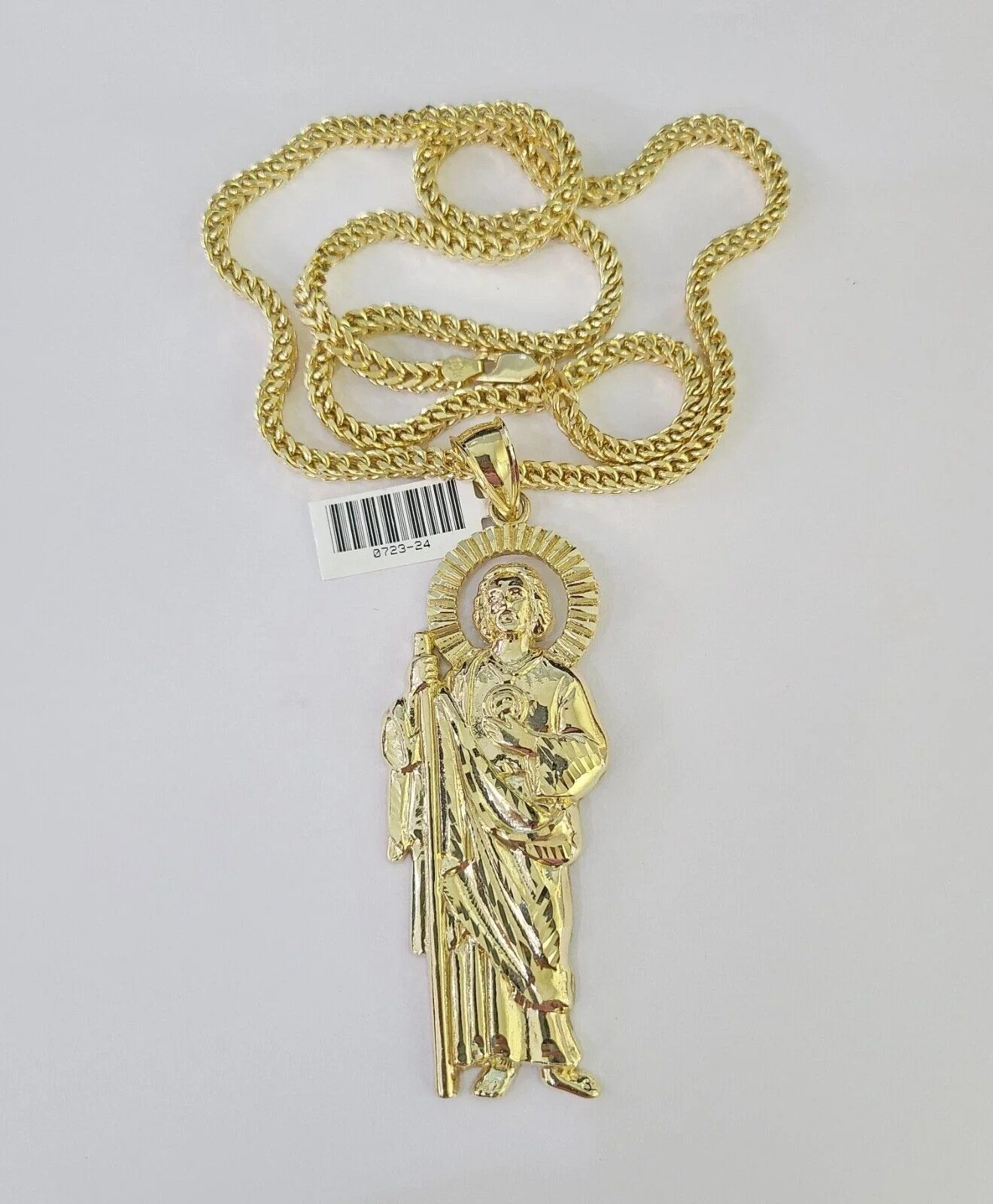 10K Franco Chain Saint Jude Pendant Charm Necklace 20"-28" 4mm Gold SET Yellow - Image 4