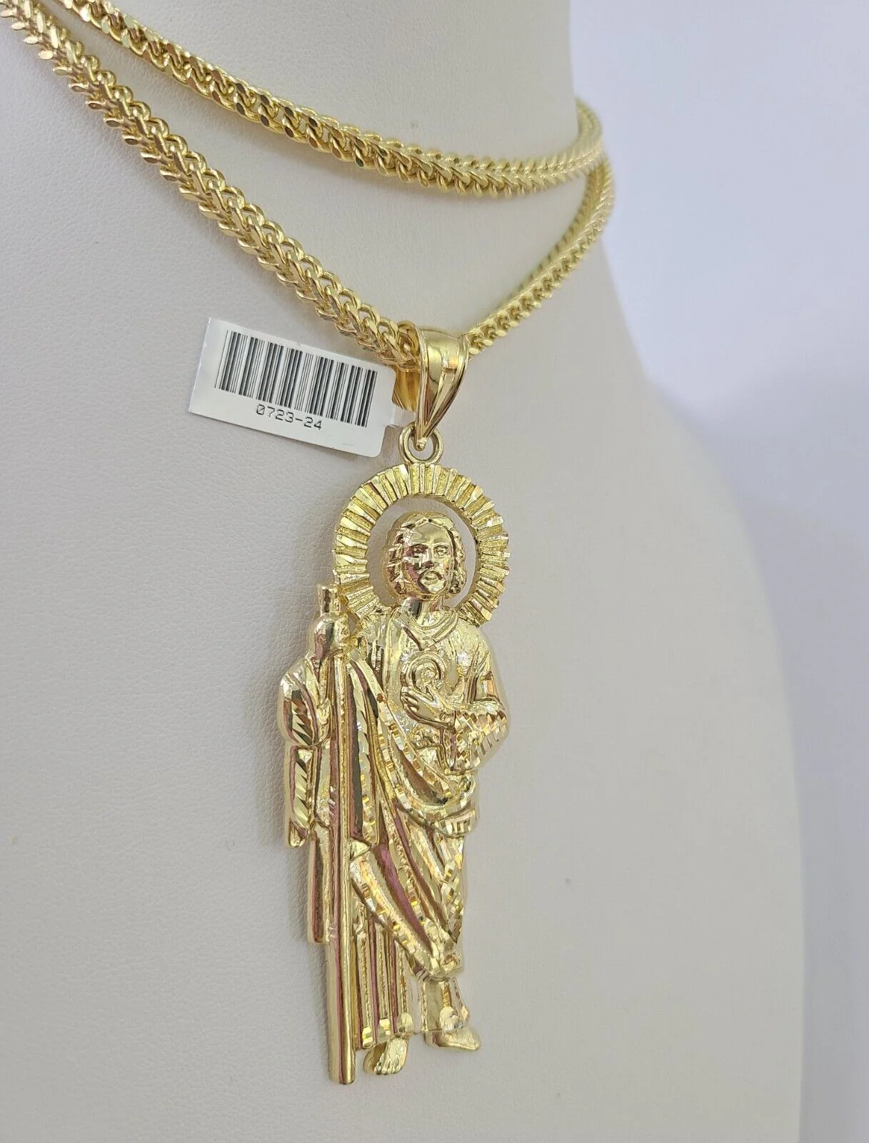 10K Franco Chain Saint Jude Pendant Charm Necklace 20"-28" 4mm Gold SET Yellow - Image 5