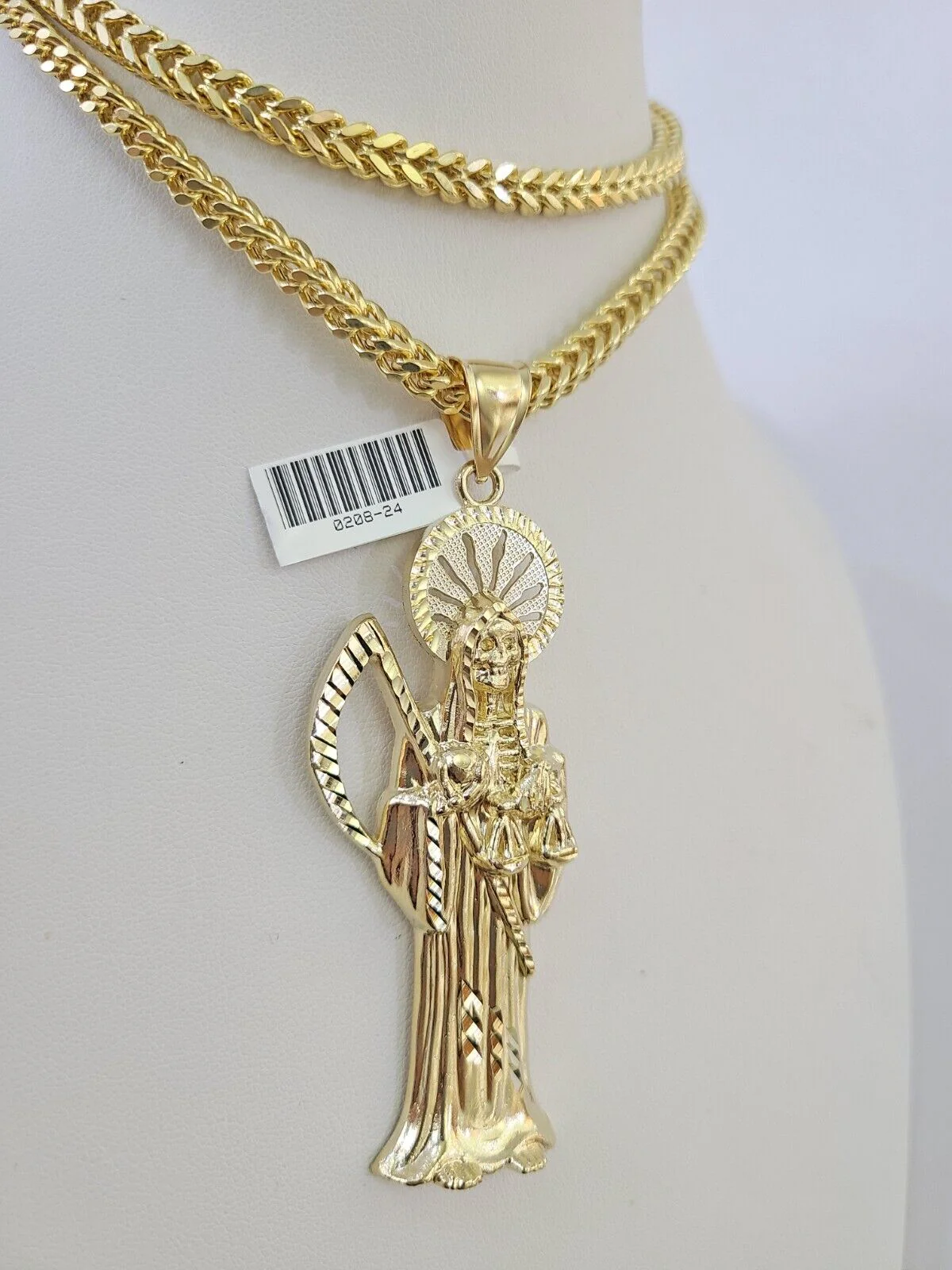 10K Franco Chain Saint Reaper Pendant Charm Necklace 20"-26" 5mm Gold SET Yellow - Image 6