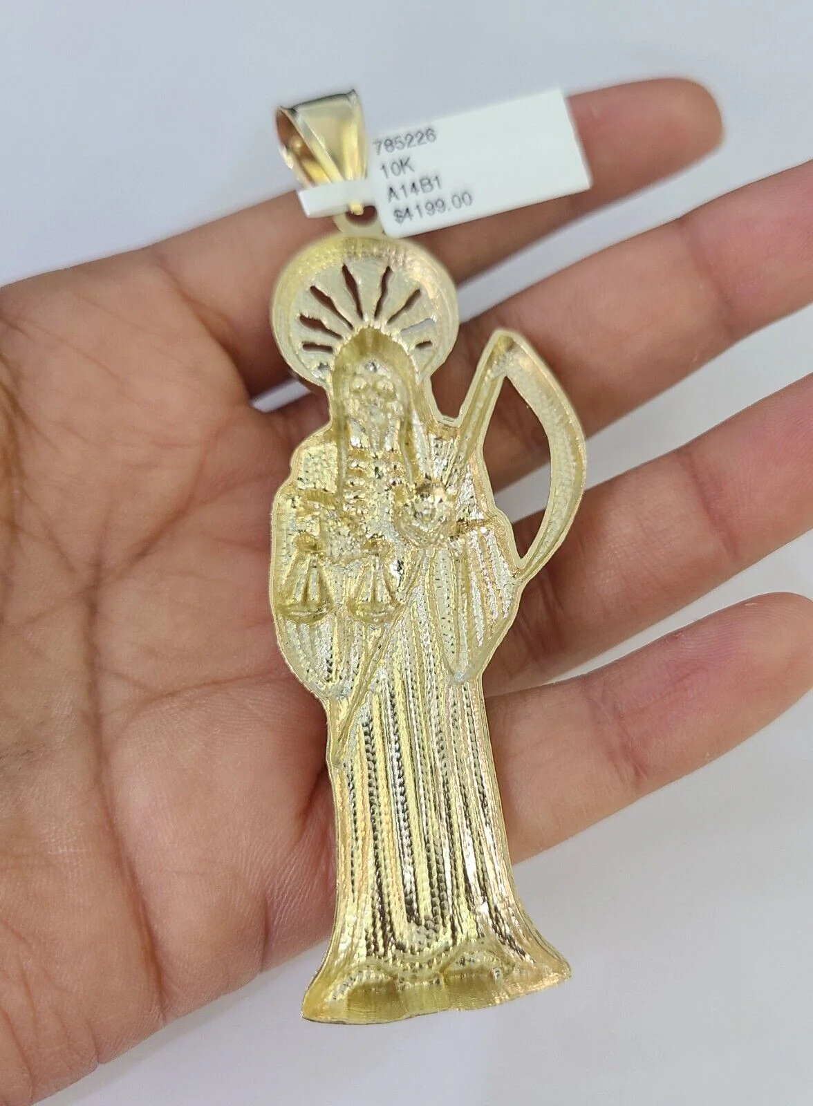 10K Franco Chain Saint Reaper Pendant Charm Necklace 20"-28" 4mm Gold SET Yellow - Image 7