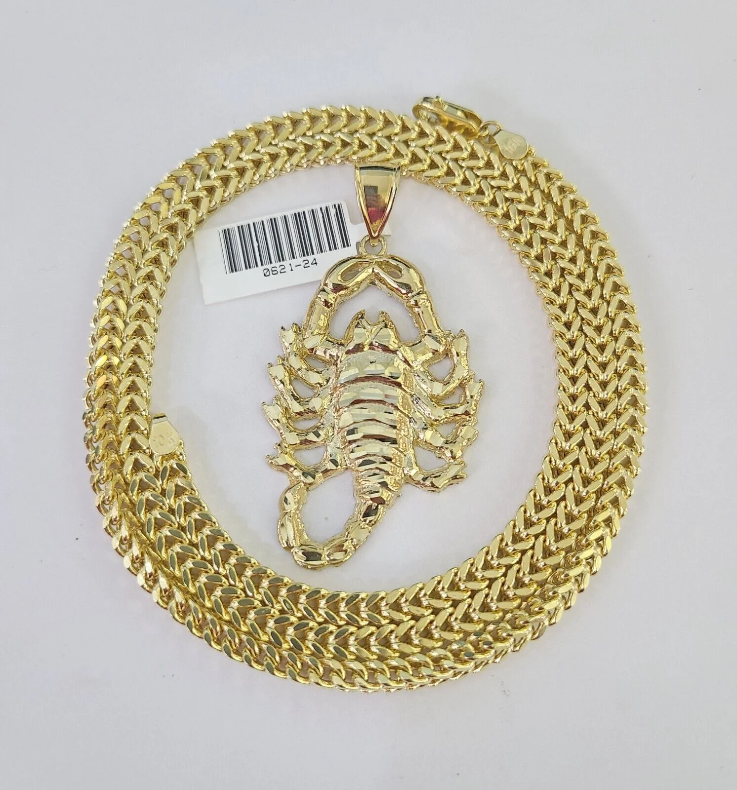 10K Franco Chain Scorpio Pendant Charm Necklace 20"-28" 4mm Gold SET Yellow - Image 3