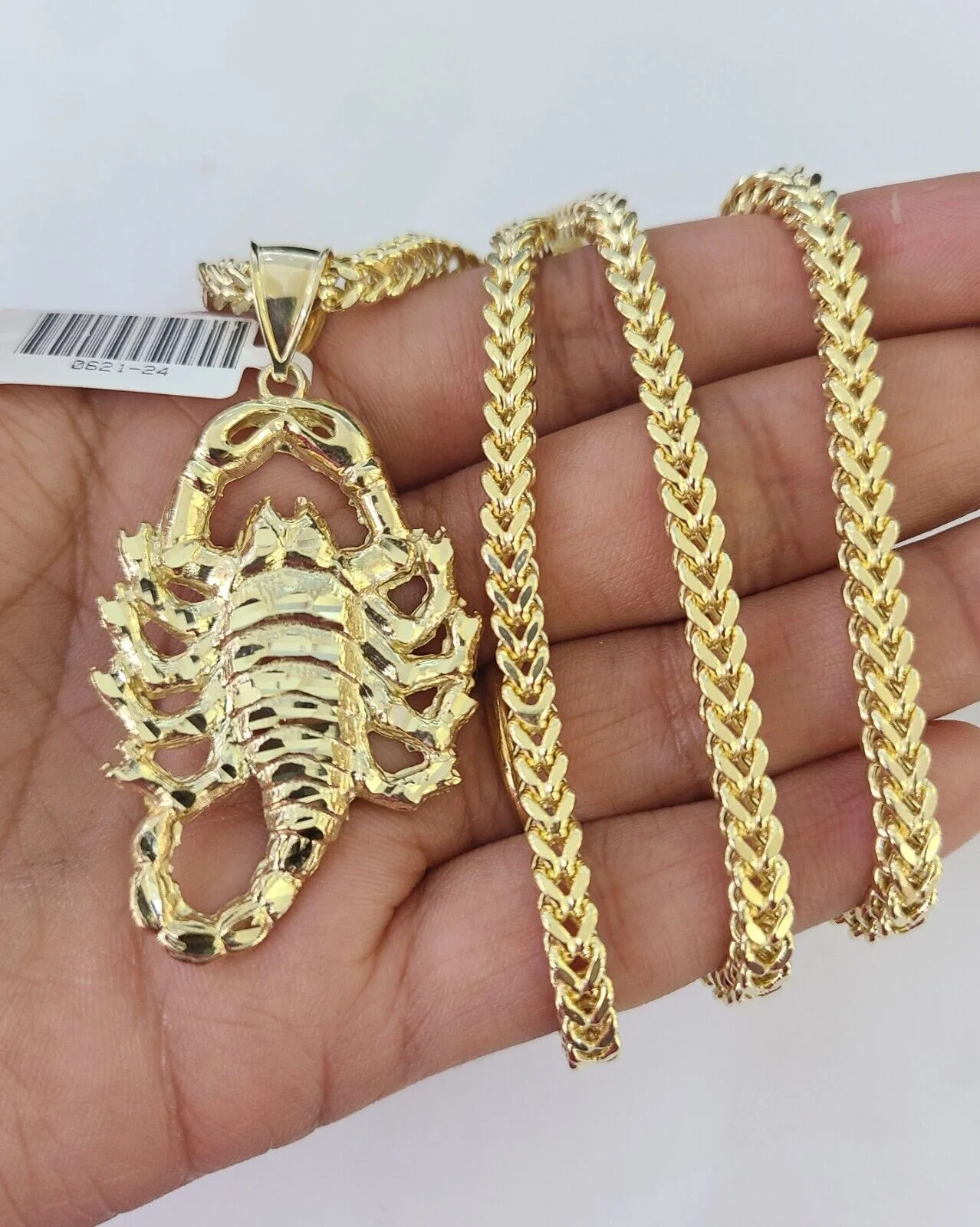 10K Franco Chain Scorpio Pendant Charm Necklace 20"-28" 4mm Gold SET Yellow - Image 4