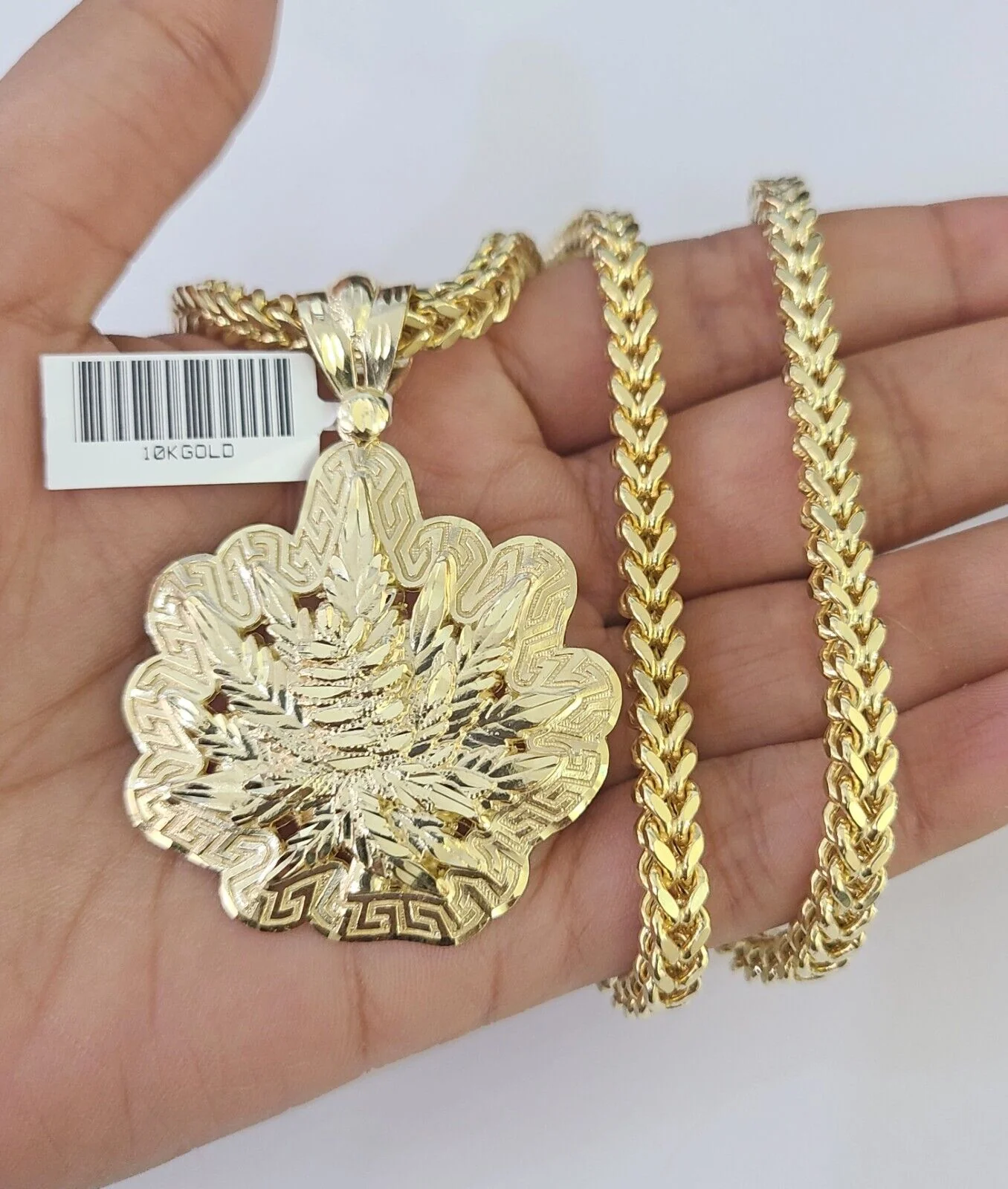 10K Franco Chain Tree leaf Pendant Charm Necklace 20"-26" 5mm Gold SET Yellow - Image 4