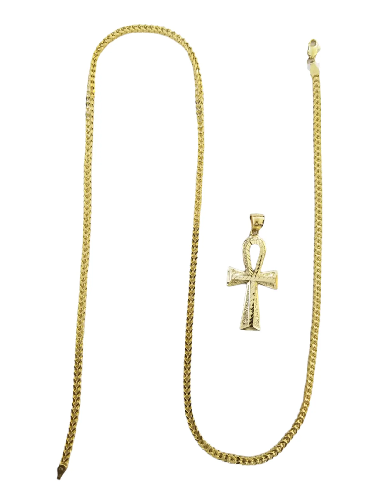 10K Gold Ankh Cross Egyptian Symbol Pendant Charm 4mm Franco Chain 22 Inch - Image 4