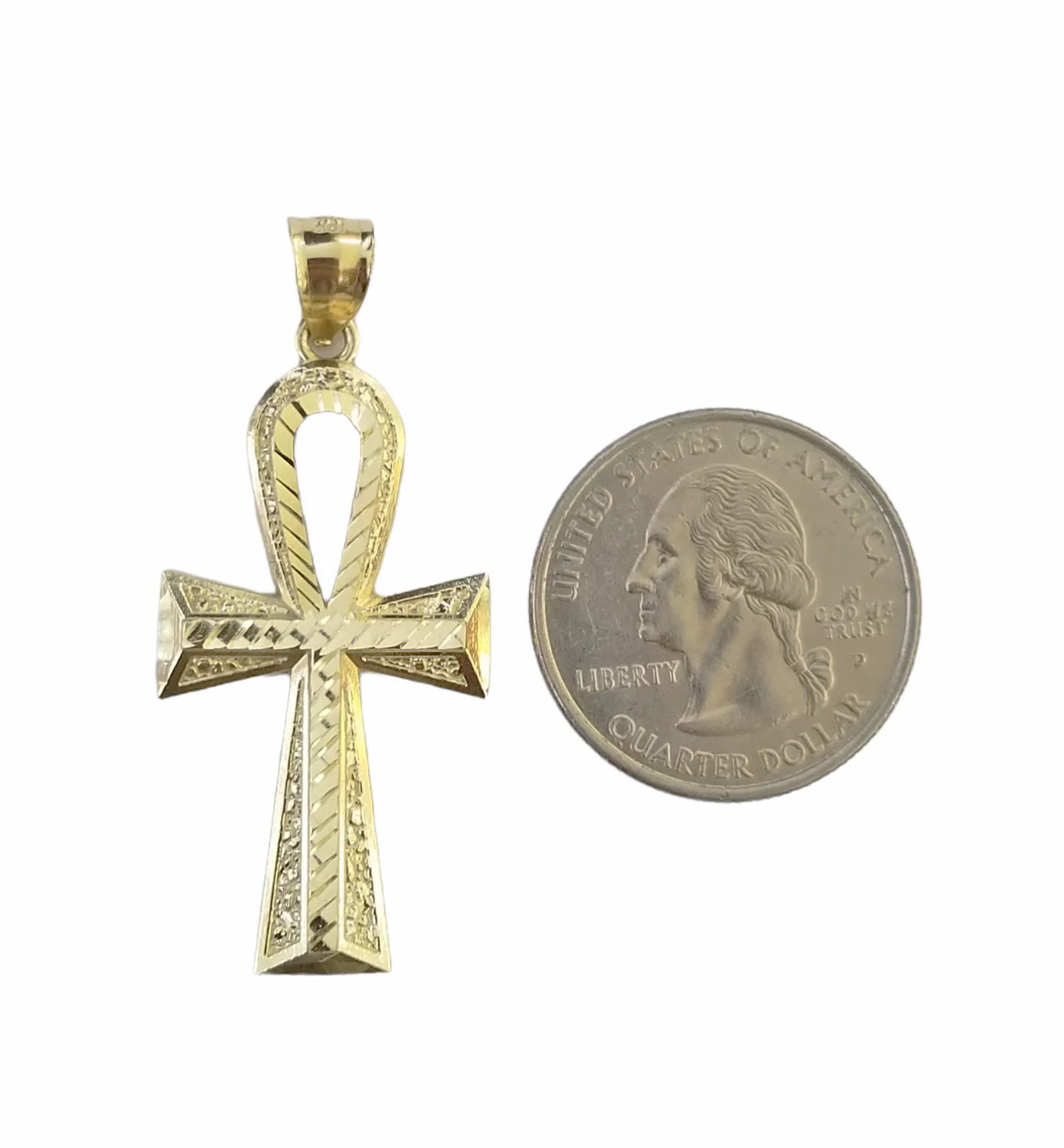 10K Gold Ankh Cross Egyptian Symbol Pendant Charm 4mm Franco Chain 22 Inch - Image 6