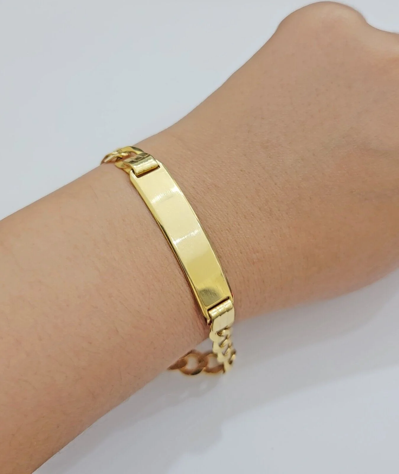 10k Gold Bracelet Id Name Plate Solid Yellow Gold 8Inch 8mm Cuban Curb Link REAL - Image 2