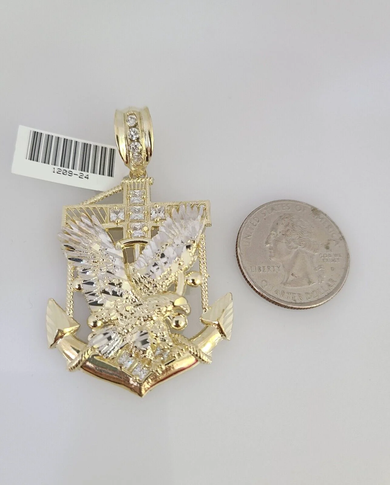 10k Gold Byzantine Chain Eagle Anchor Charm Pendant SET REAL 10kt 3mm 18"-28" - Image 2
