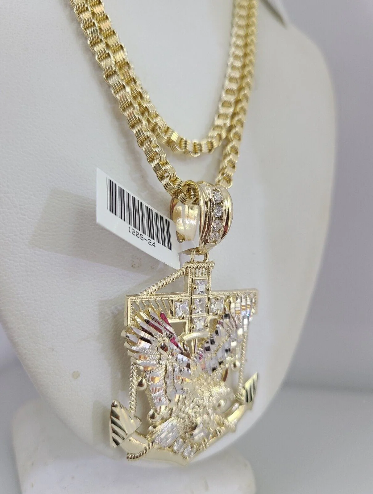 10k Gold Byzantine Chain Eagle Anchor Charm Pendant SET REAL 10kt 3mm 18"-28" - Image 5